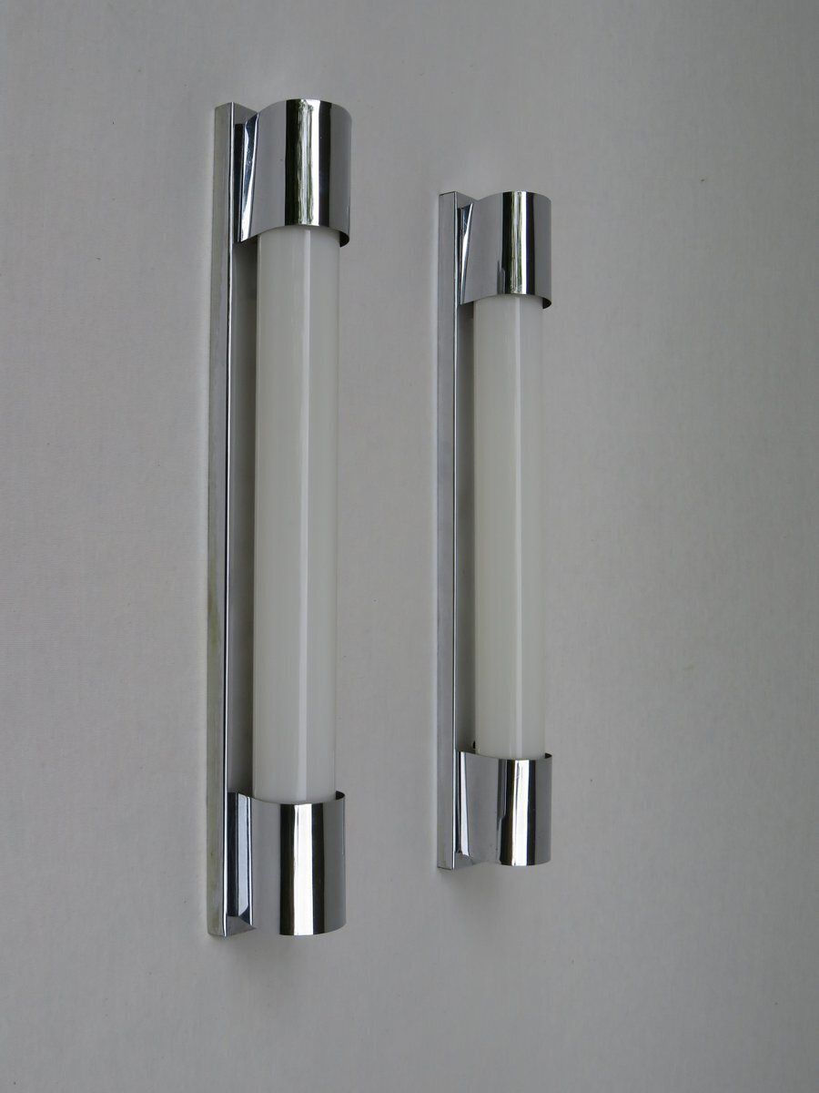 Art Deco Chrome Plated Wall Sconces, Set Of 2