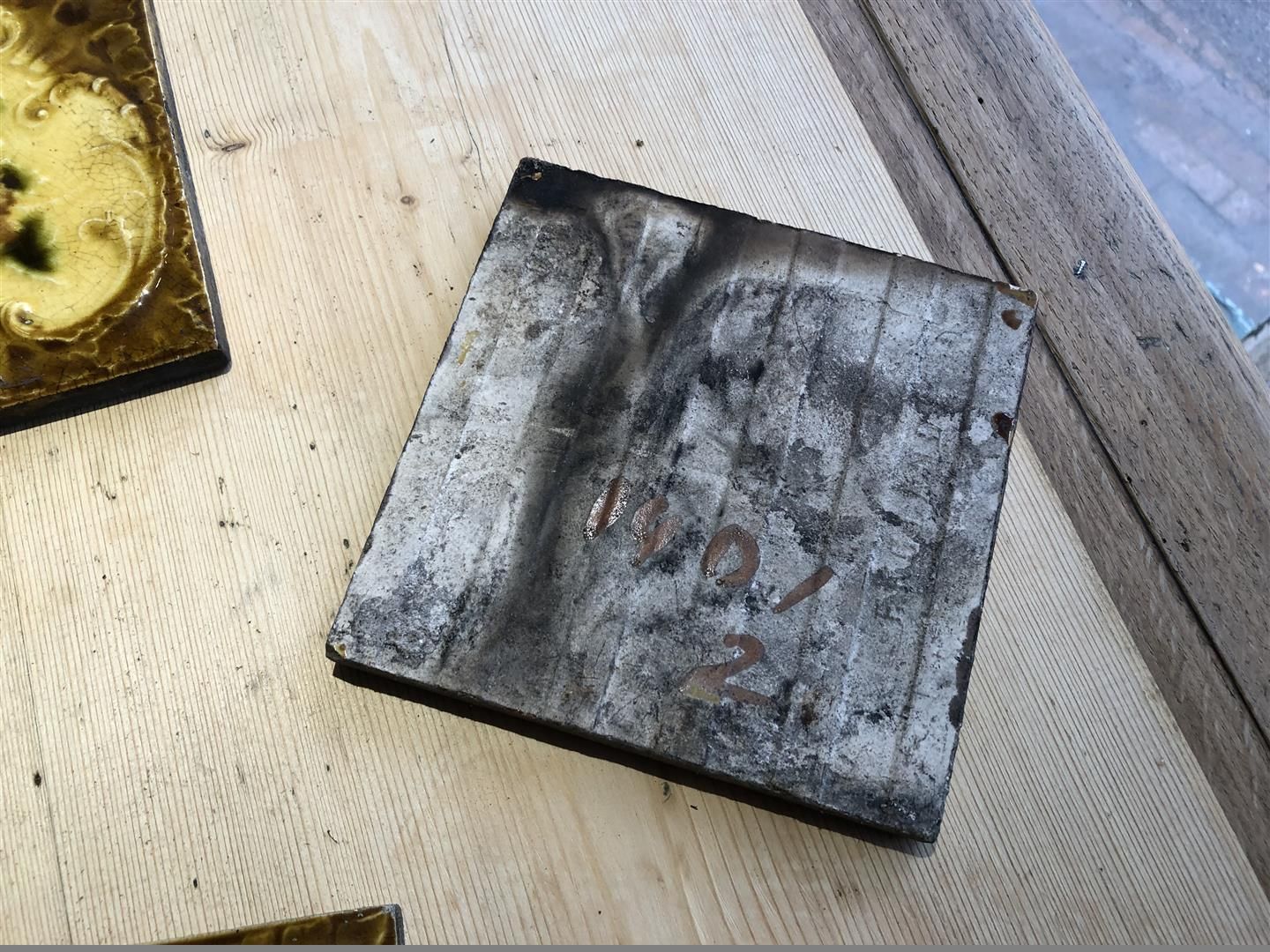 Five Matching Antique Fireplace Tiles With Embossed Flower Design 1900s photo vintage