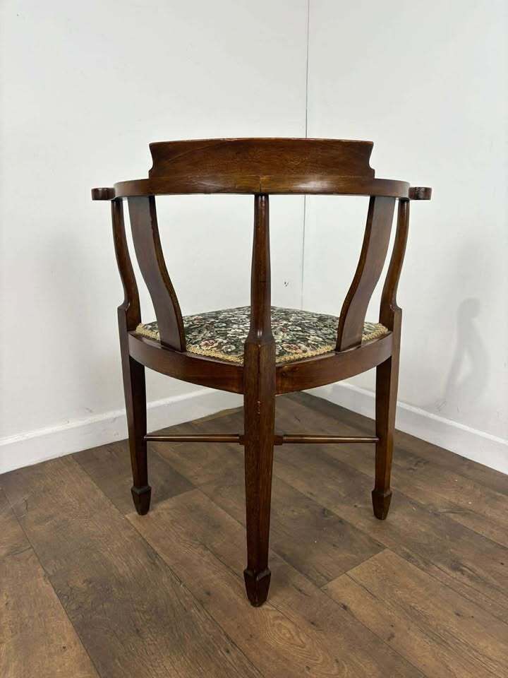 Furniture Edwardian Inlaid Mahogany Corner Chair photo
