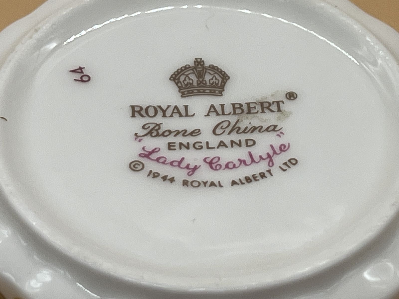 Home Decor Vintage Royal Albert China Lady Carlyle Vanity Set. Perfume Atomizer, 2 Hinged Trinket Boxes & A Tray. 1944 Mark. photo