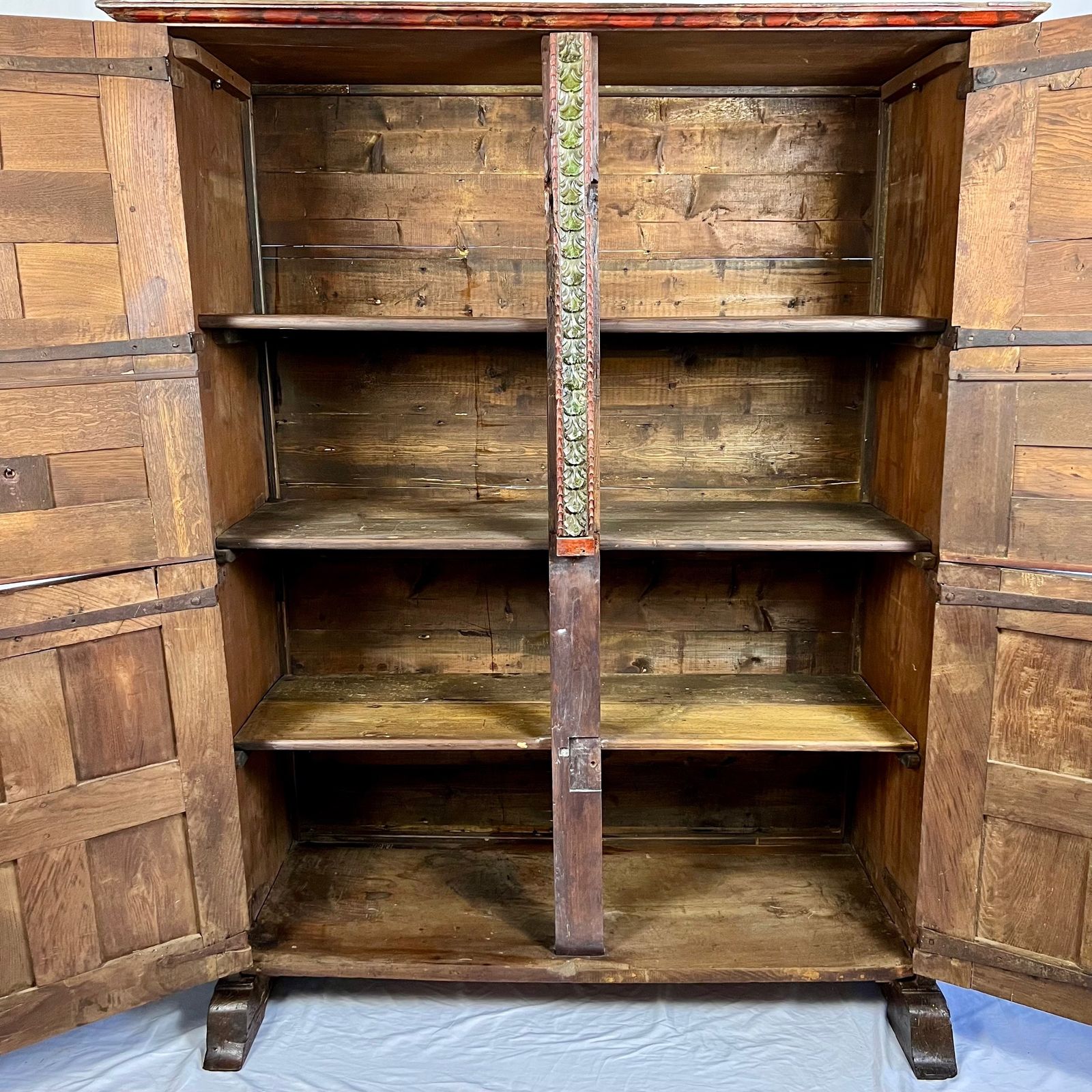 17th Century Spanish Oak And Pine Painted Housekeeper’s/ Linen Press Cupboard photo furniture