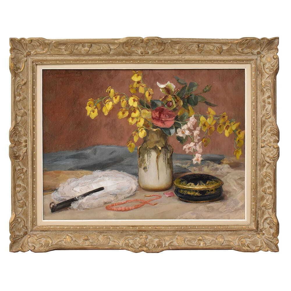 Art Deco Still Life Flowers Painting, Spring Floral, Oil On Canvas, XX