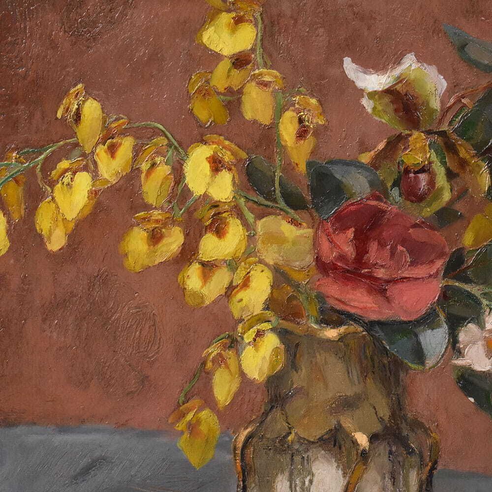Art Deco Still Life Flowers Painting, Spring Floral, Oil On Canvas, XX photo 2000.0