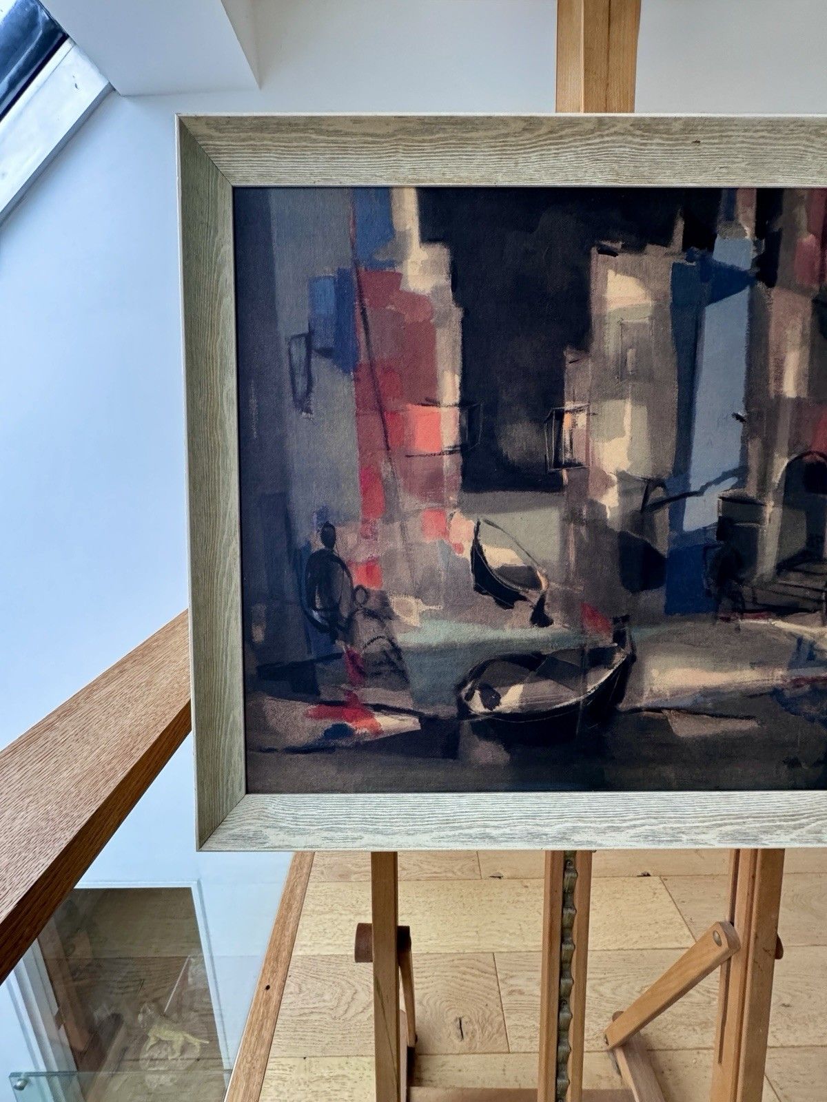 Marcel Mouly Vintage Litho Print 1960s Street In Spain Cubist, Framed photo furniture