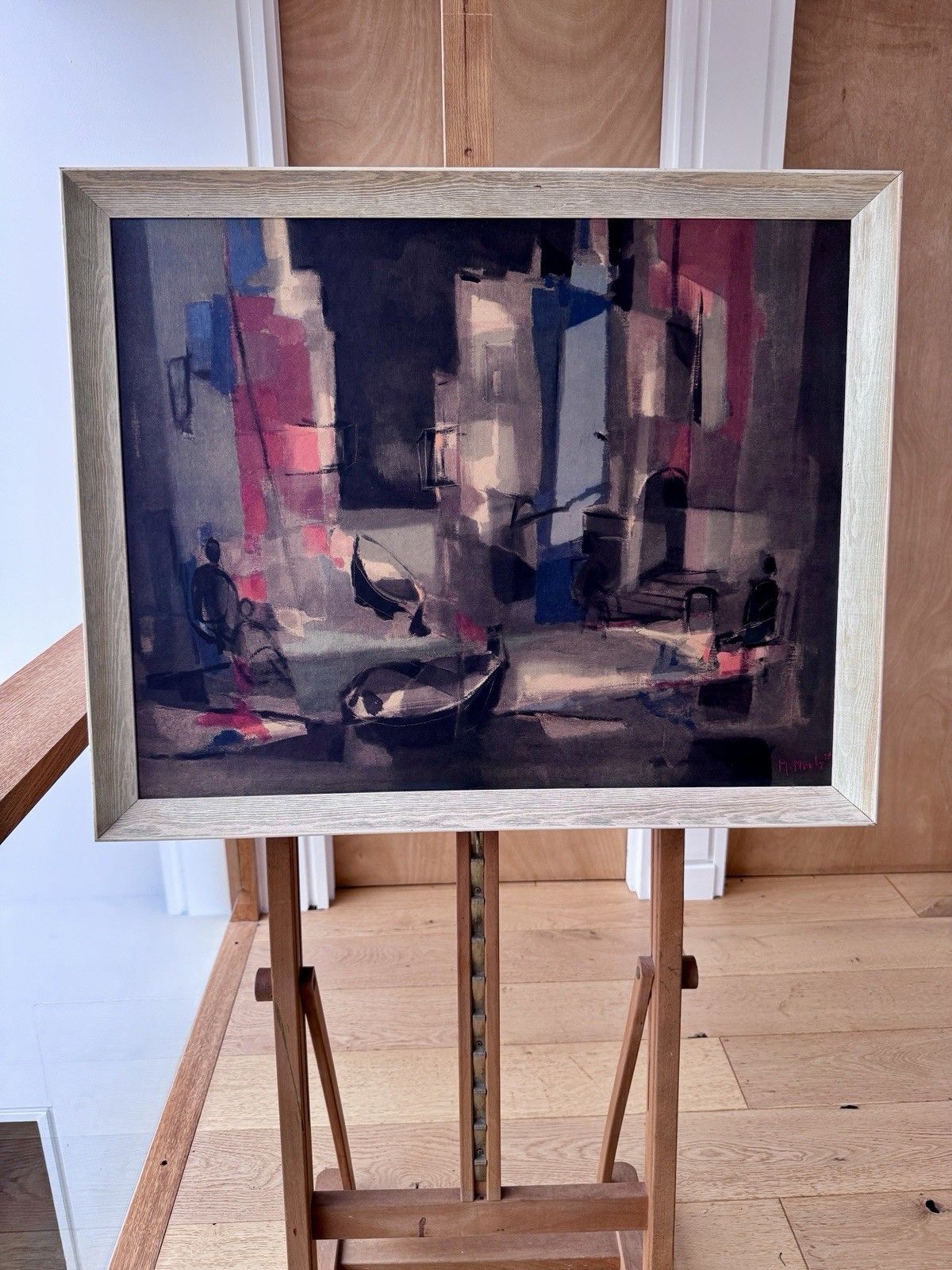Marcel Mouly Vintage Litho Print 1960s Street In Spain Cubist, Framed photo Art