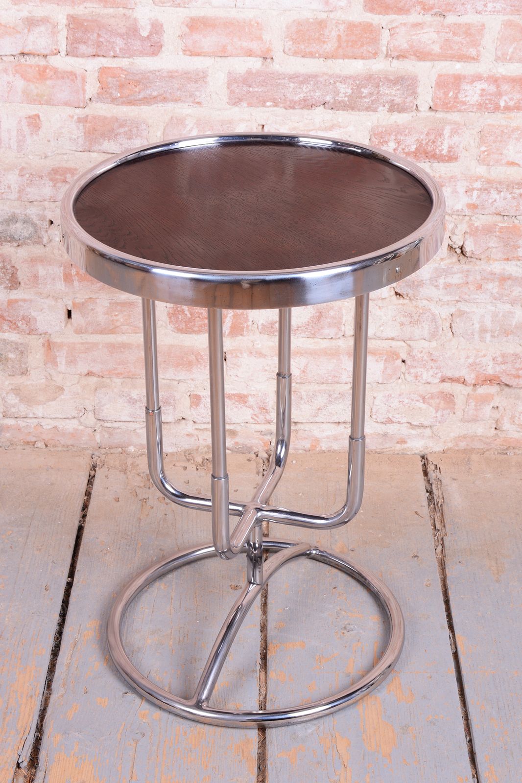 Restored Bauhaus Side Table, Chrome, Steel, Lacquered Wood, Czech, 1930s photo furniture