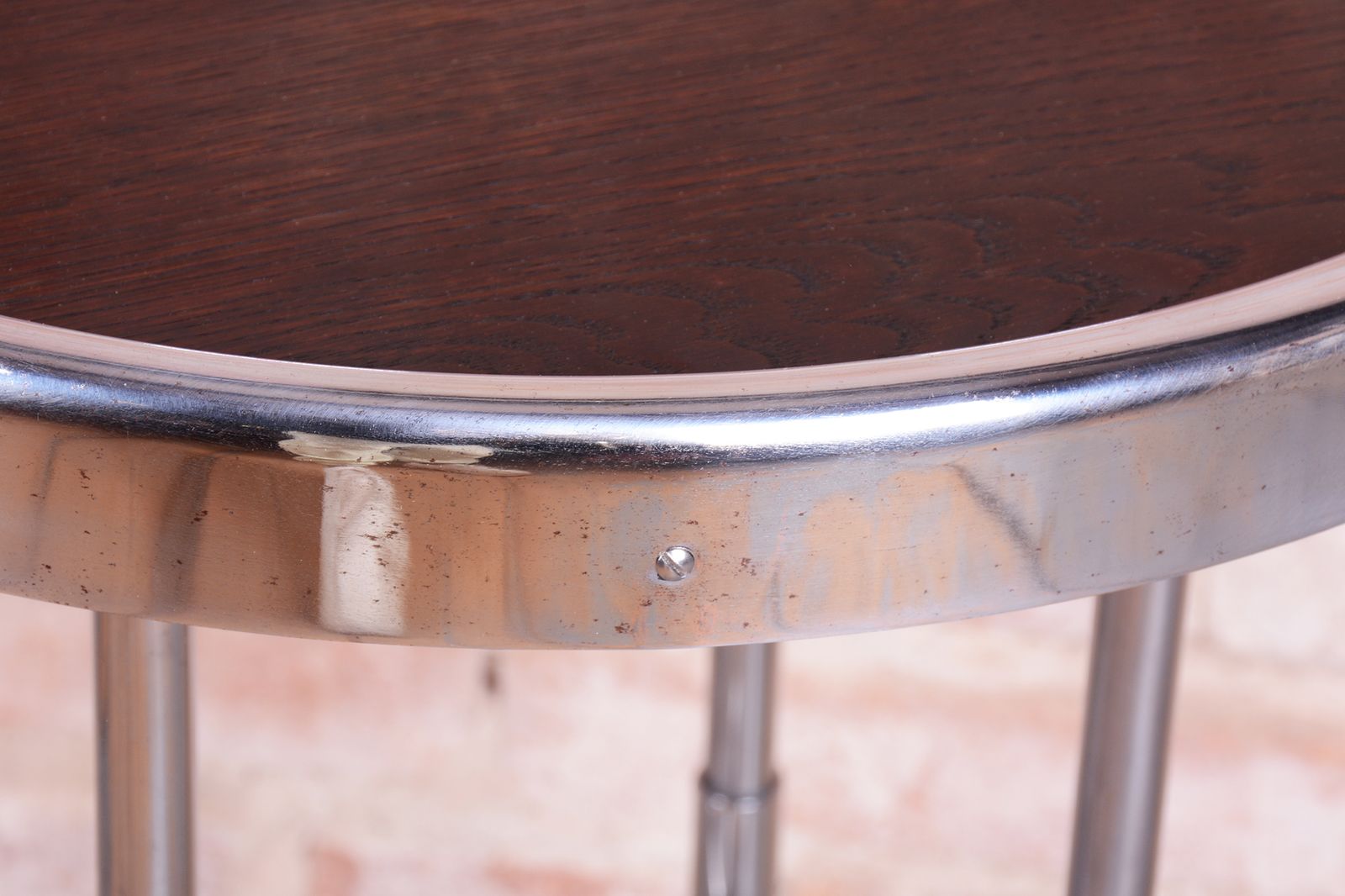 Restored Bauhaus Side Table, Chrome, Steel, Lacquered Wood, Czech, 1930s photo Furniture