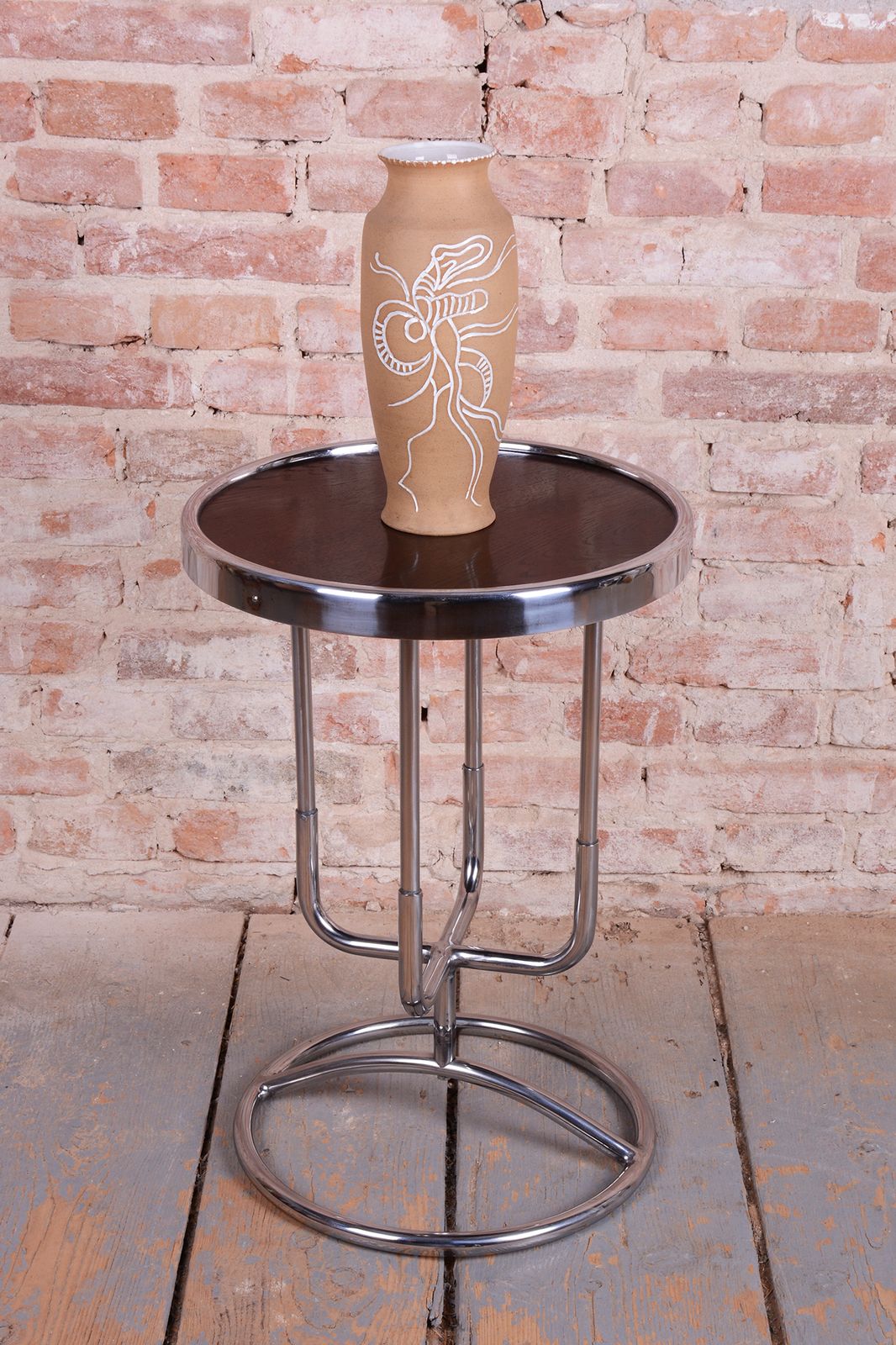 Restored Bauhaus Side Table, Chrome, Steel, Lacquered Wood, Czech, 1930s photo buy