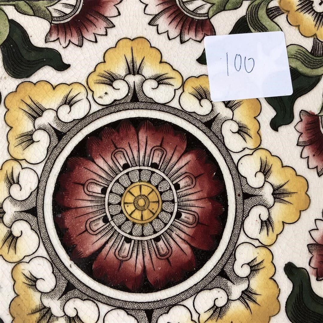 photo furniture Set Of 5 Antique Fireplace Tiles With Coloured Geometric Floral Design (100)