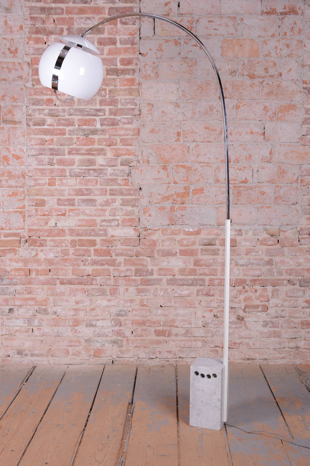 Restored Mid Century Floor Lamp, By H. Guzzini, Chrome, Marble, Italy, 1960s photo furniture