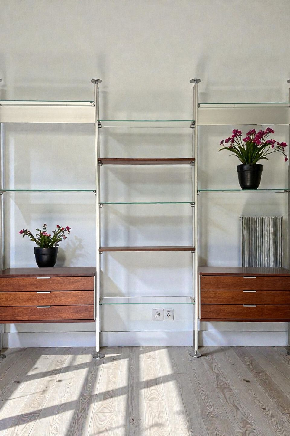 Modular Shelving Or Room Divider In Metal And Wood Veneer
