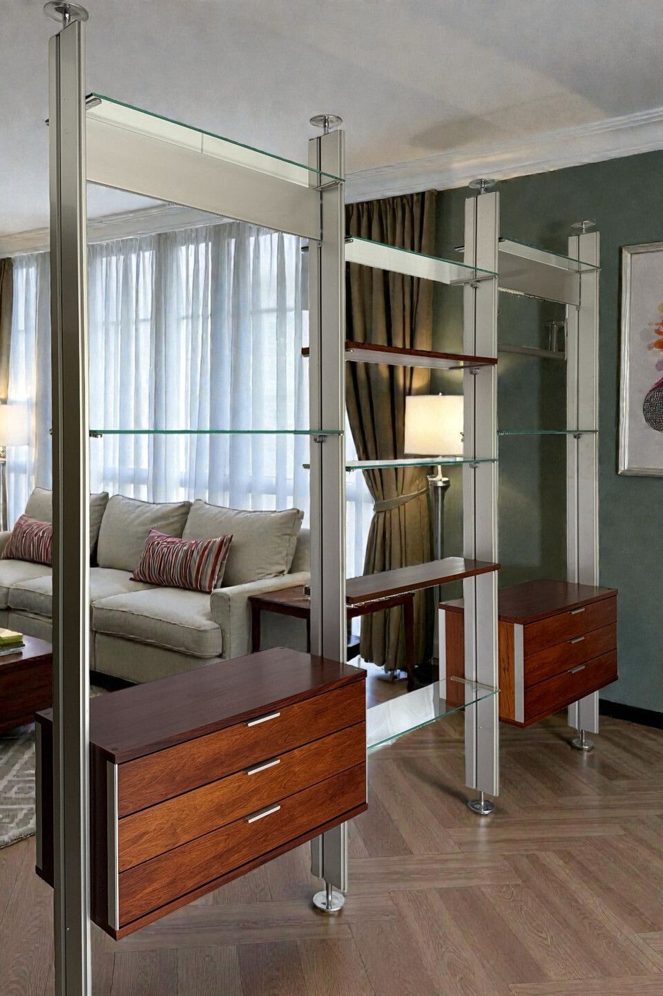 Modular Shelving Or Room Divider In Metal And Wood Veneer photo for sale