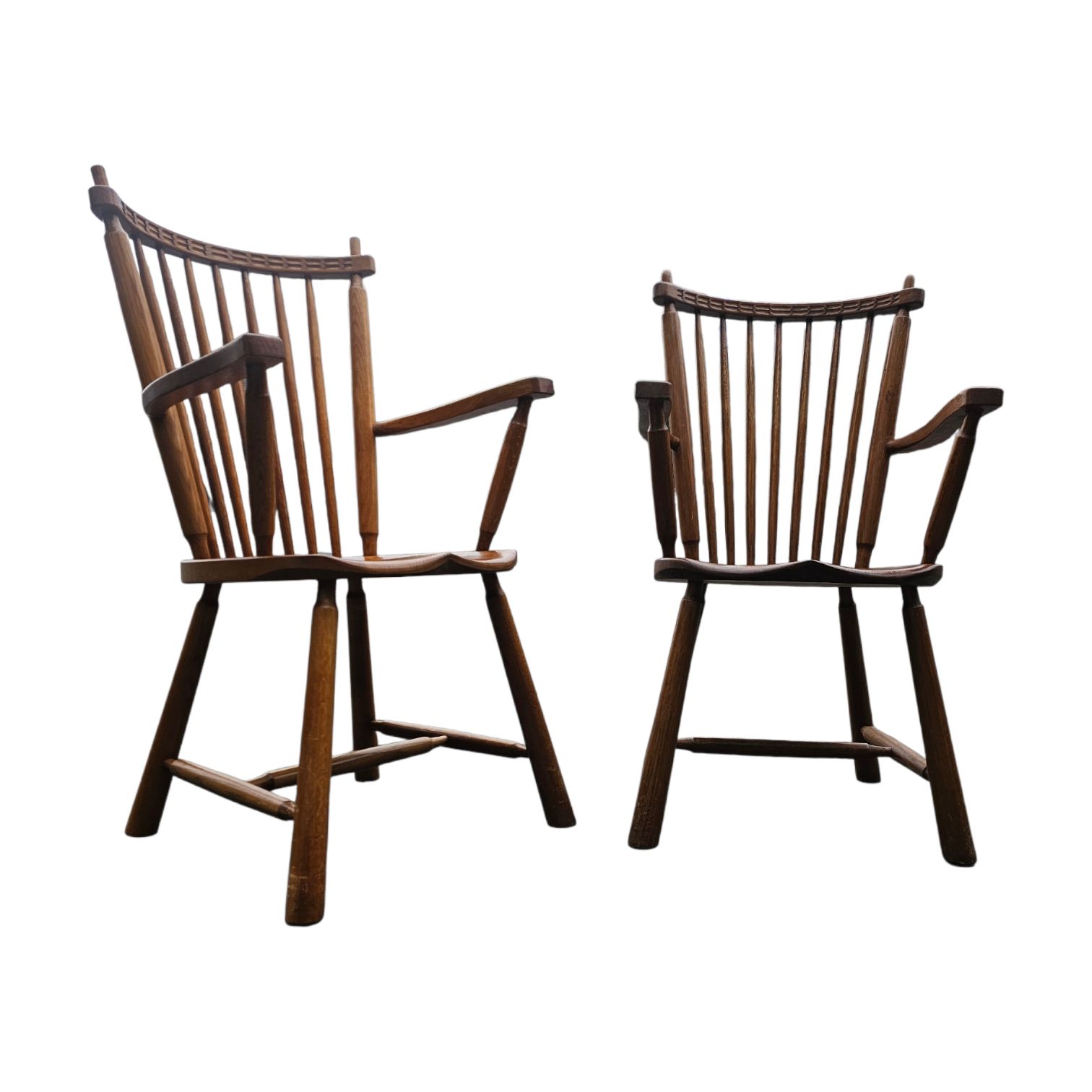 Furniture 2 × Dutch Design Oak Arm Dining Chairs By De Ster Geldermalsen / Netherlands 1960s photo