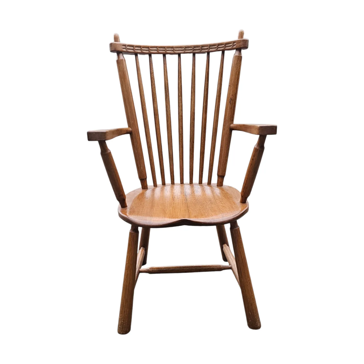 photo vintage 2 × Dutch Design Oak Arm Dining Chairs By De Ster Geldermalsen / Netherlands 1960s