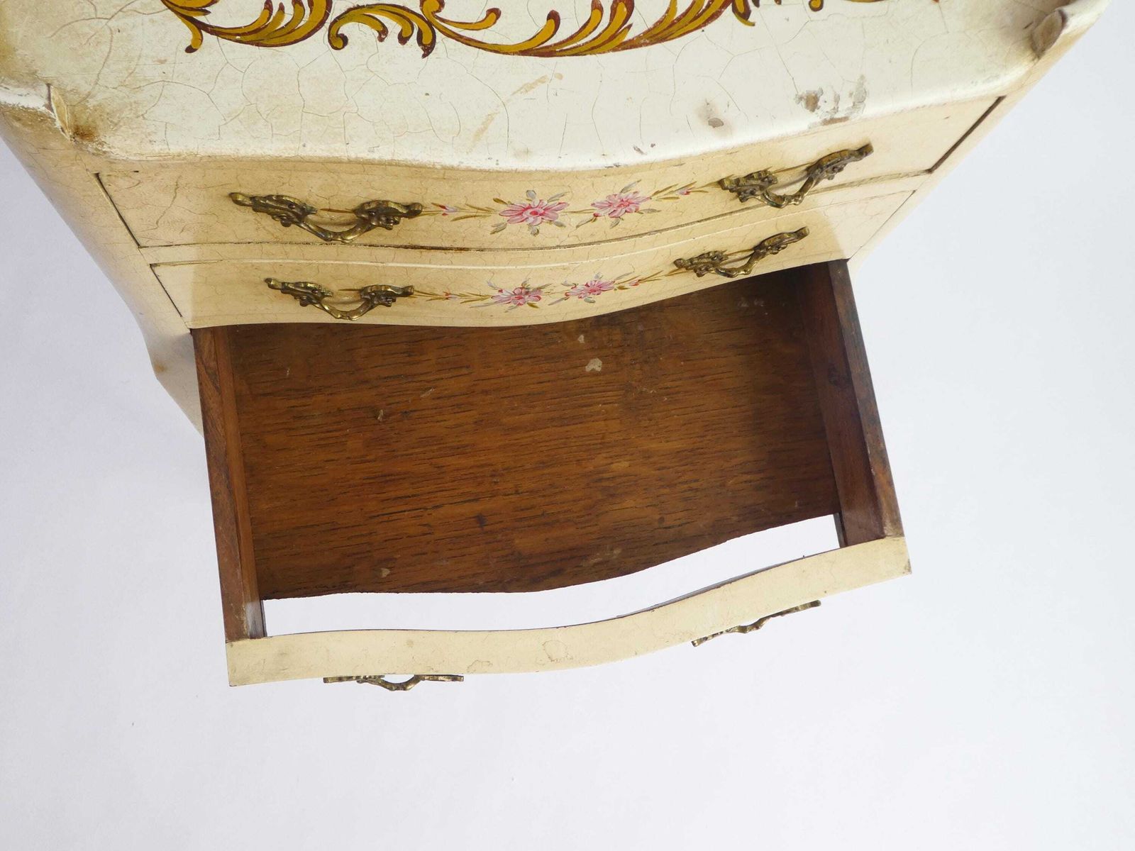 Furniture Antique Hand Painted Chest Of Drawers Venetian Style, Floral Nightstand With Drawers And Ornate Handles, Small Chest photo