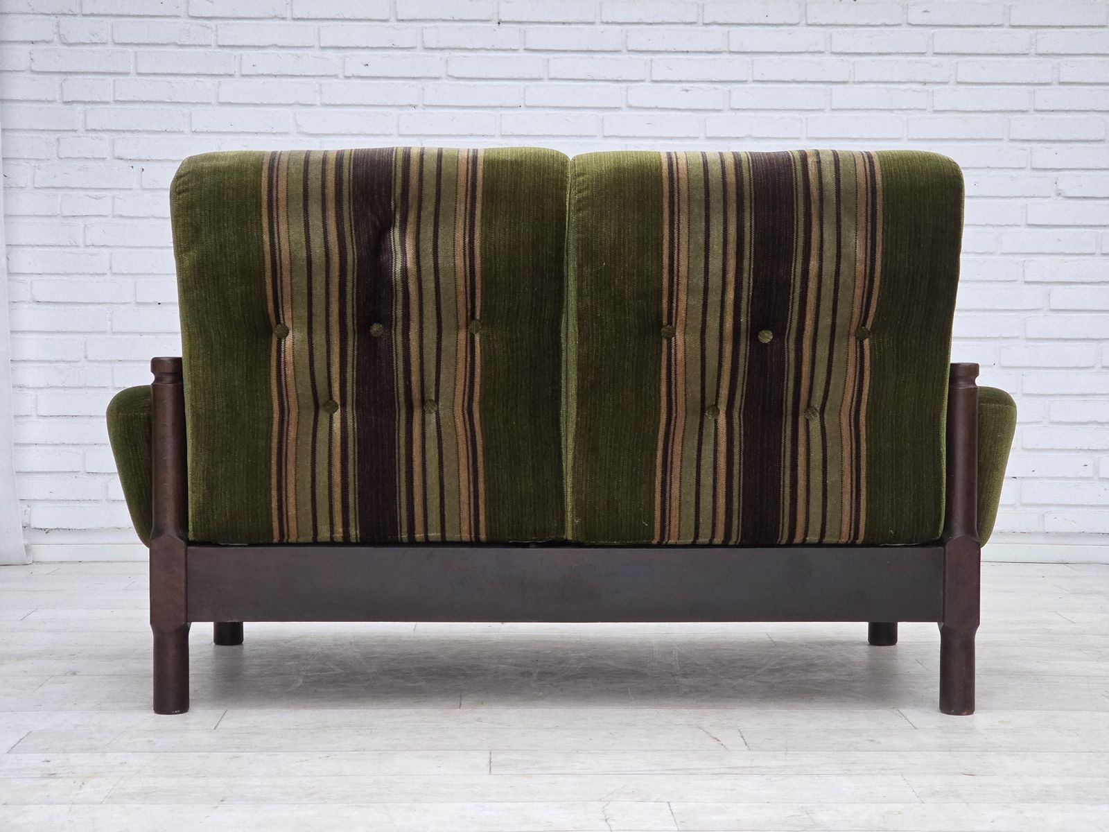 1370.0 1970s, Scandinavian 2 Seater Sofa, Green Furniture Velour, Beech Wood. photo