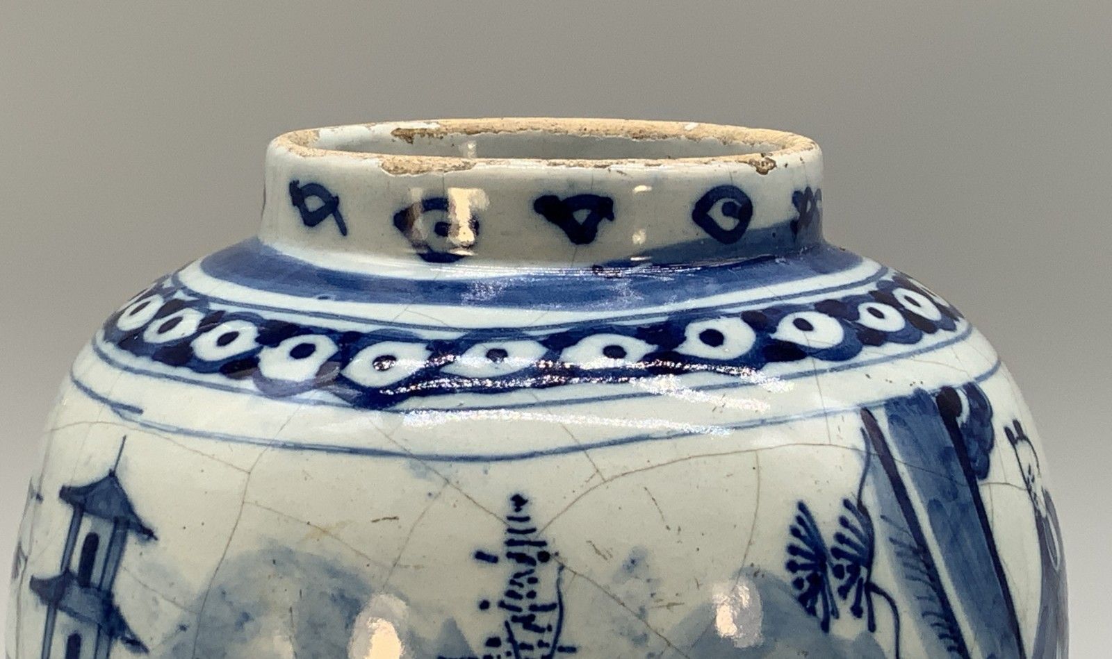 photo for sale A Circa 1700 Dutch Delft Chinoiserie Blue & White Vase Antique Faience Delftware
