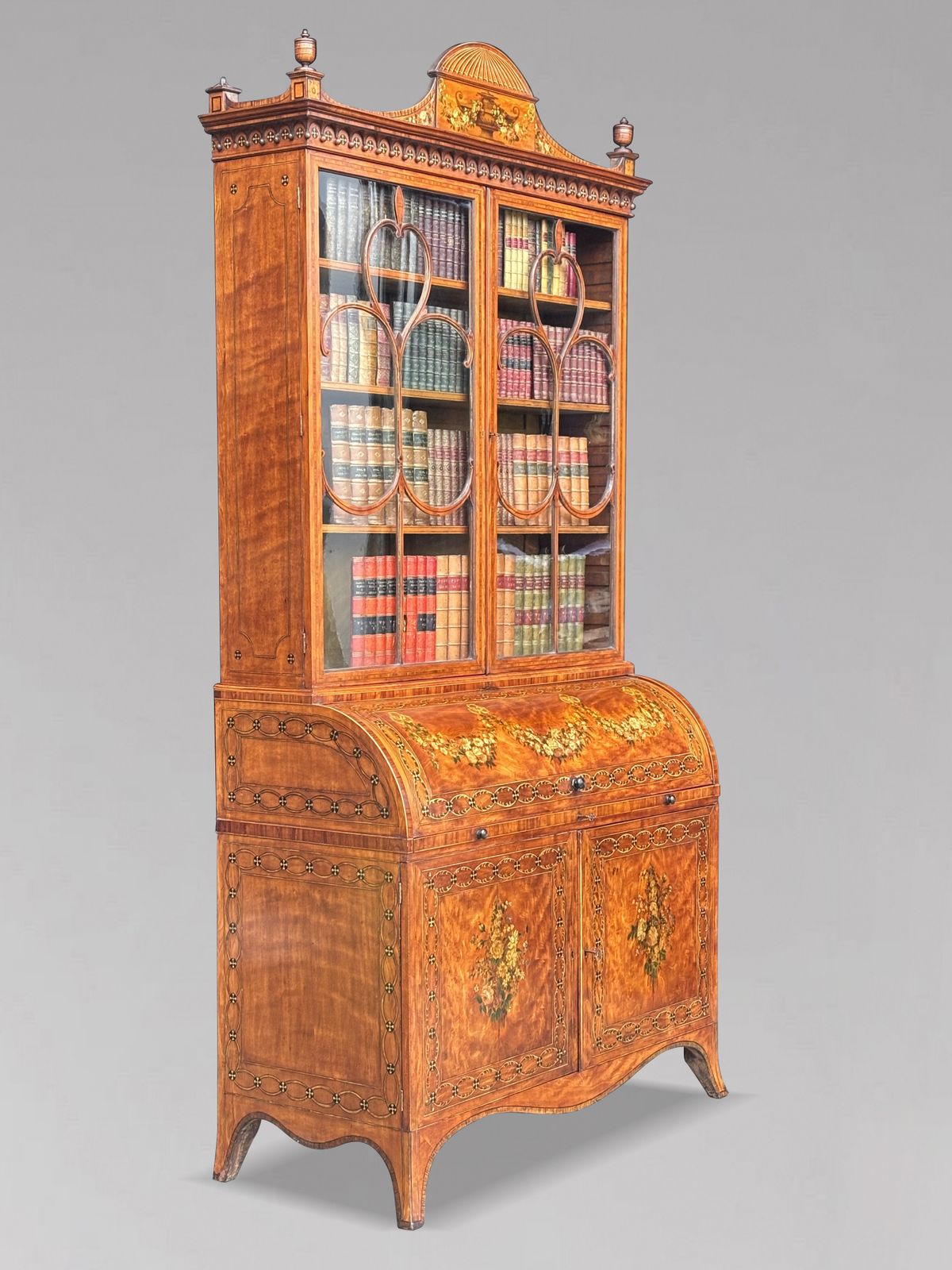 18th Century George III Sheraton Period Satinwood Inlaid Bureau Bookcase