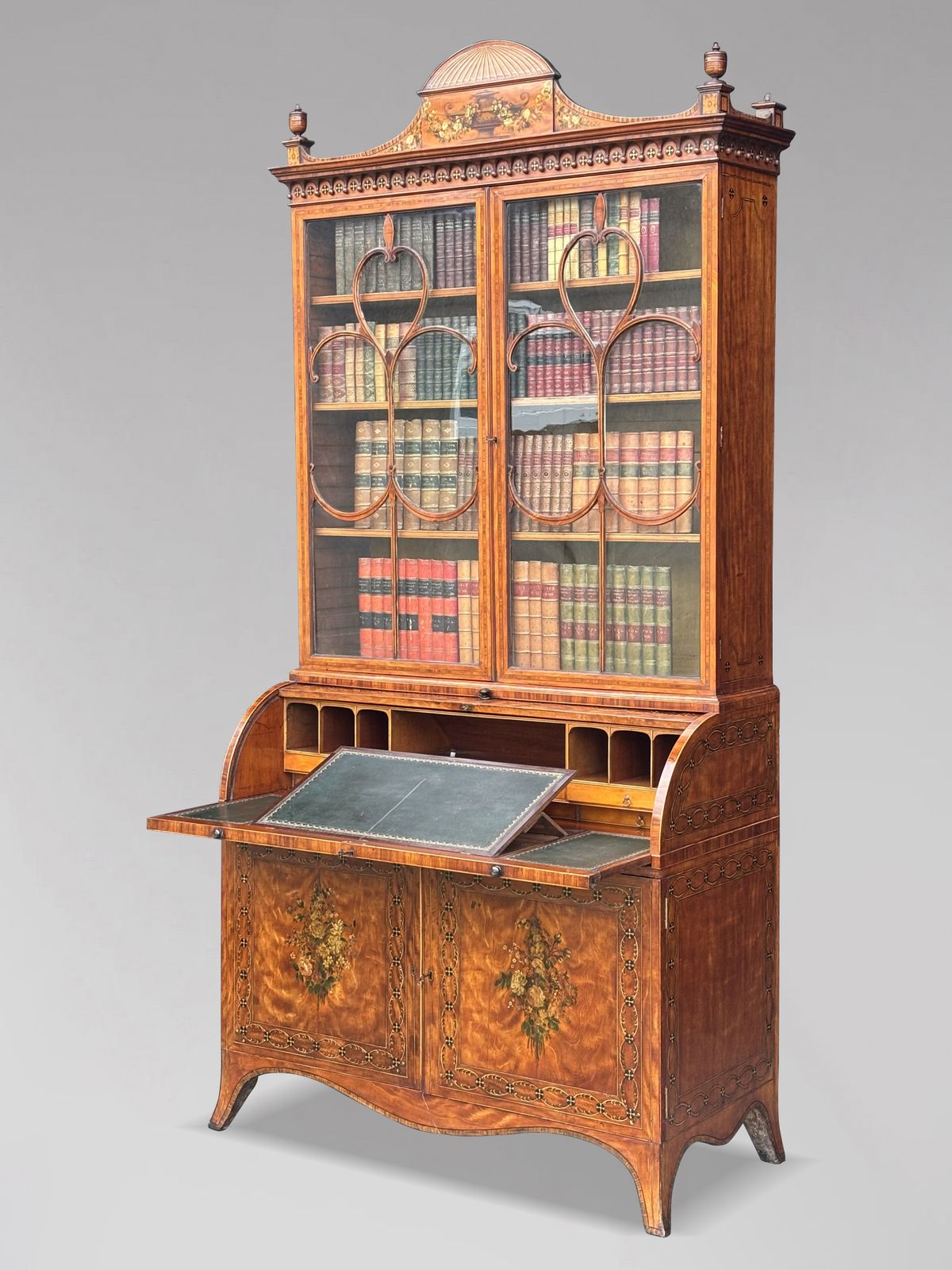18th Century George III Sheraton Period Satinwood Inlaid Bureau Bookcase photo Furniture