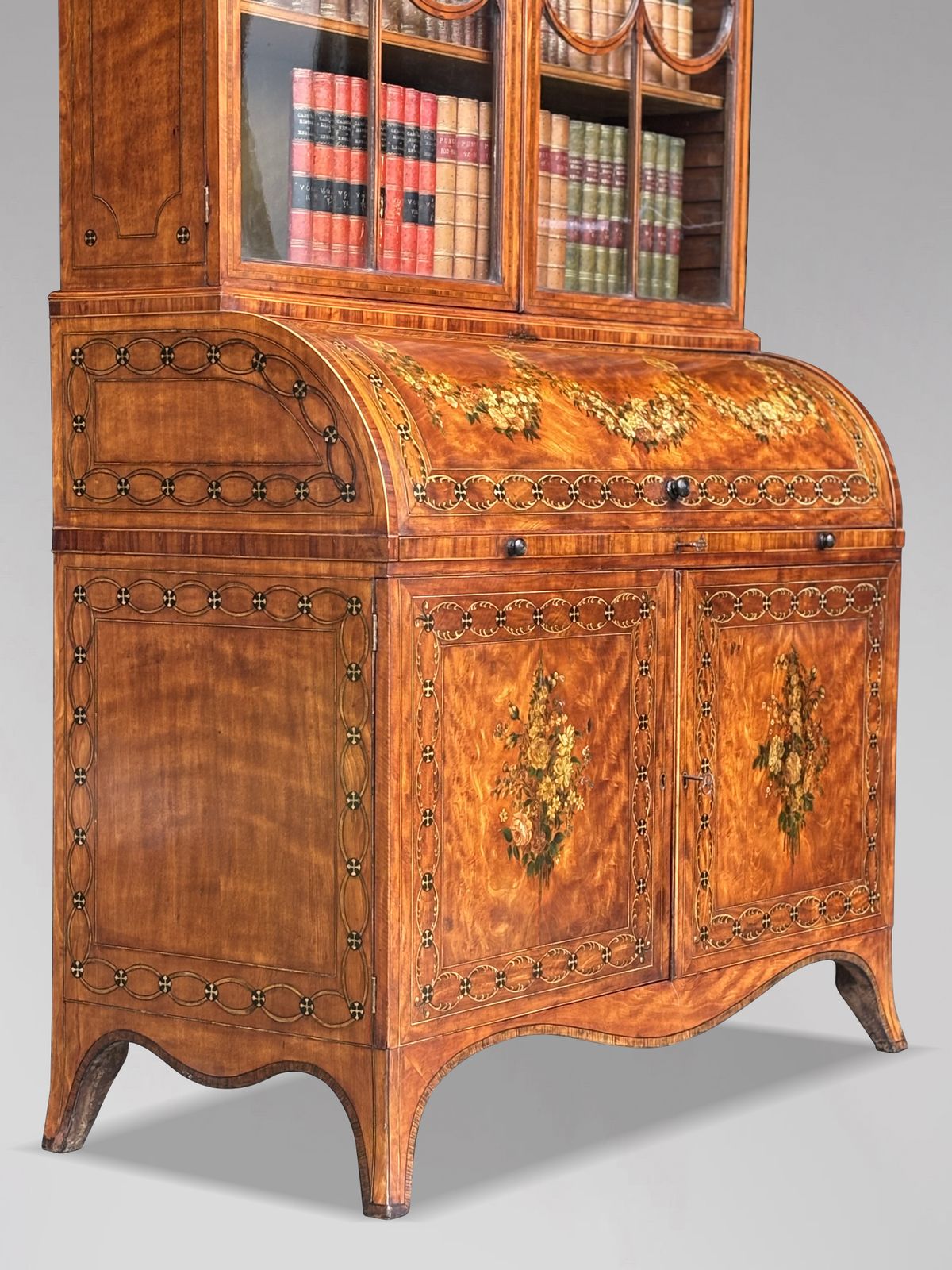 18th Century George III Sheraton Period Satinwood Inlaid Bureau Bookcase photo 19800.0
