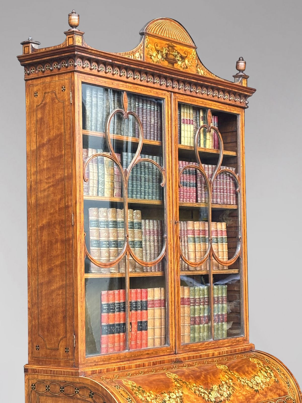 18th Century George III Sheraton Period Satinwood Inlaid Bureau Bookcase photo vinterior