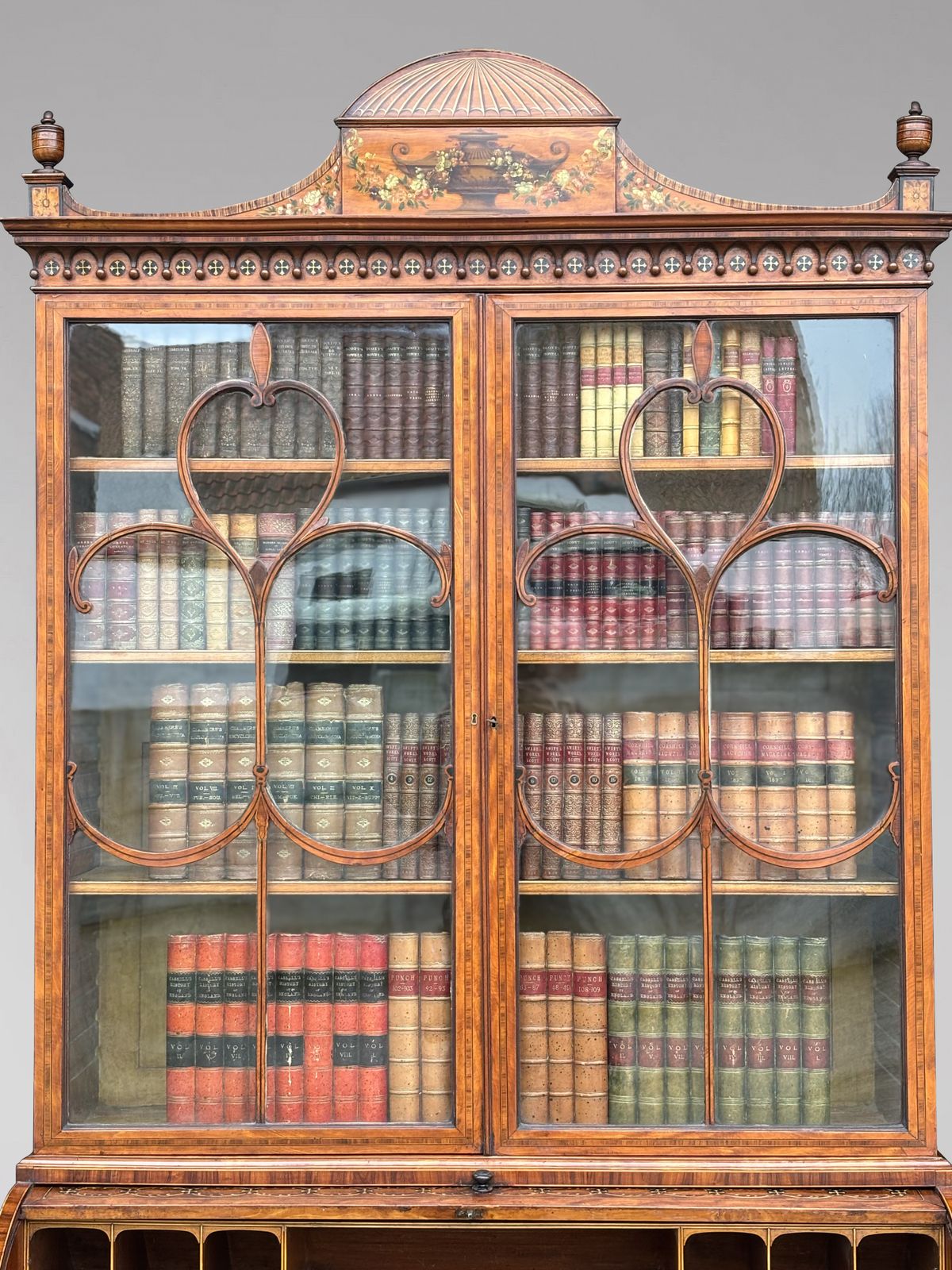 Furniture 18th Century George III Sheraton Period Satinwood Inlaid Bureau Bookcase photo