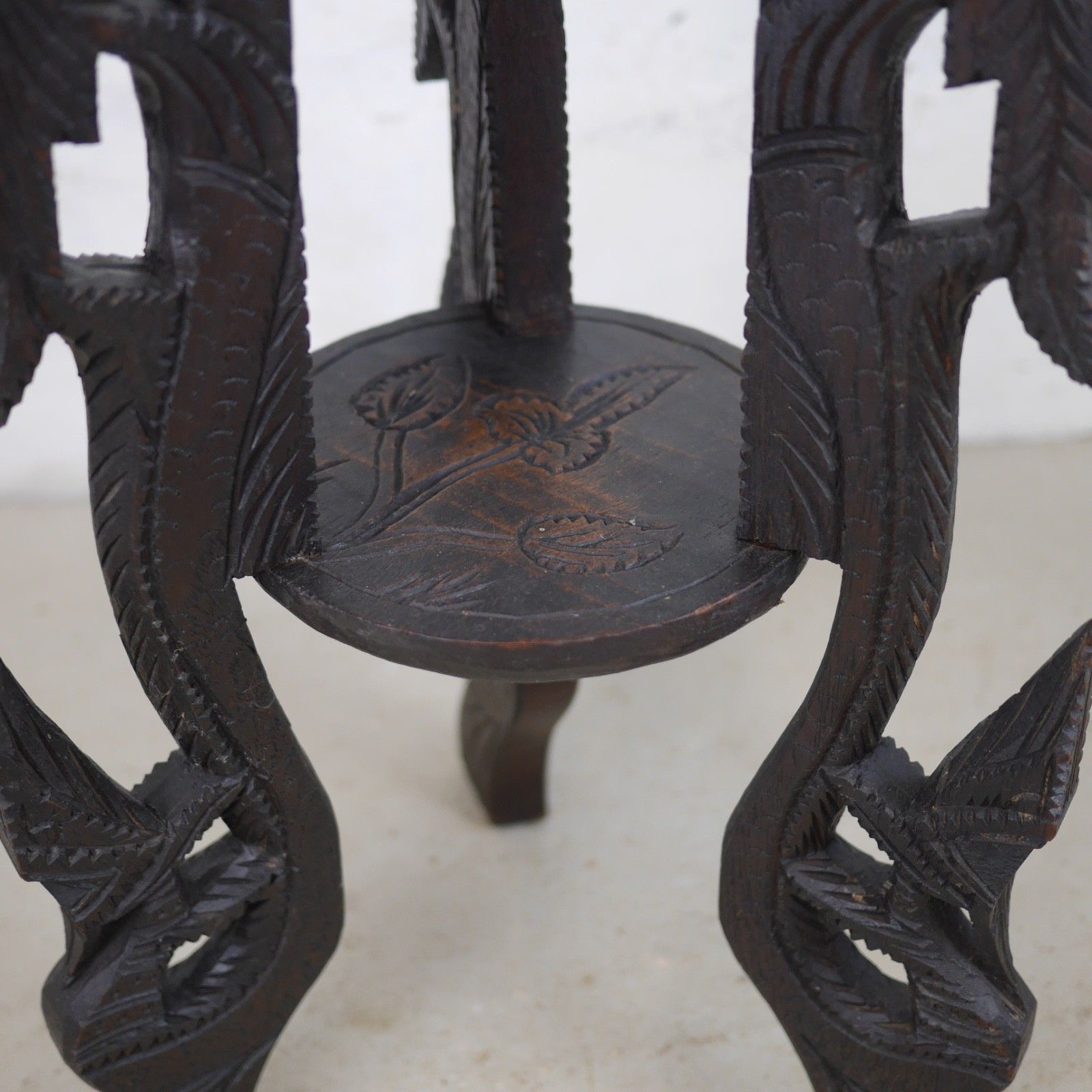 Antique Carved Peacock Asian Hard Dark Wood Lamp Side Table Plant Stand #103112 photo buy