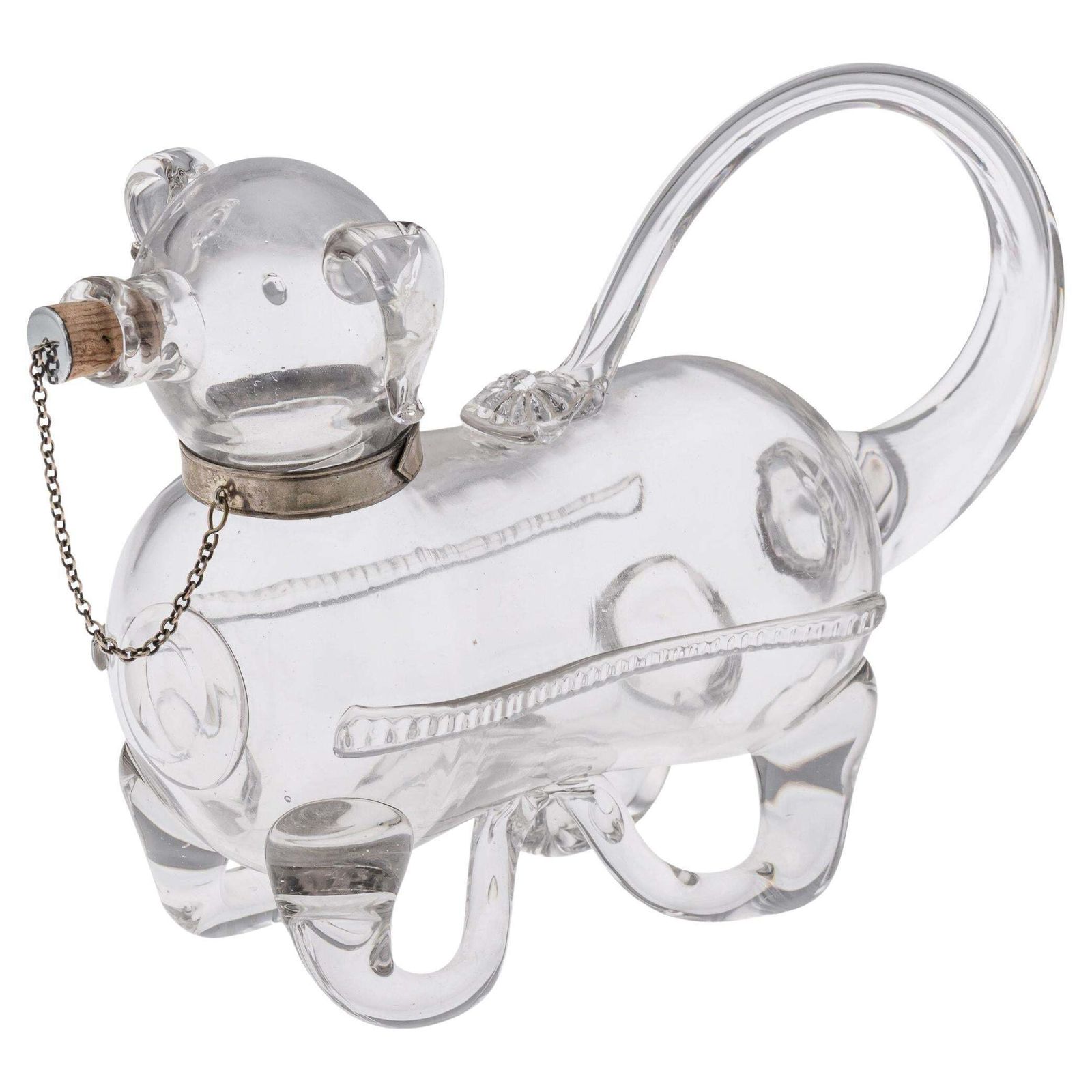 Antique Victorian Silver Plated Dog Claret Jug, Glass Body, C1890