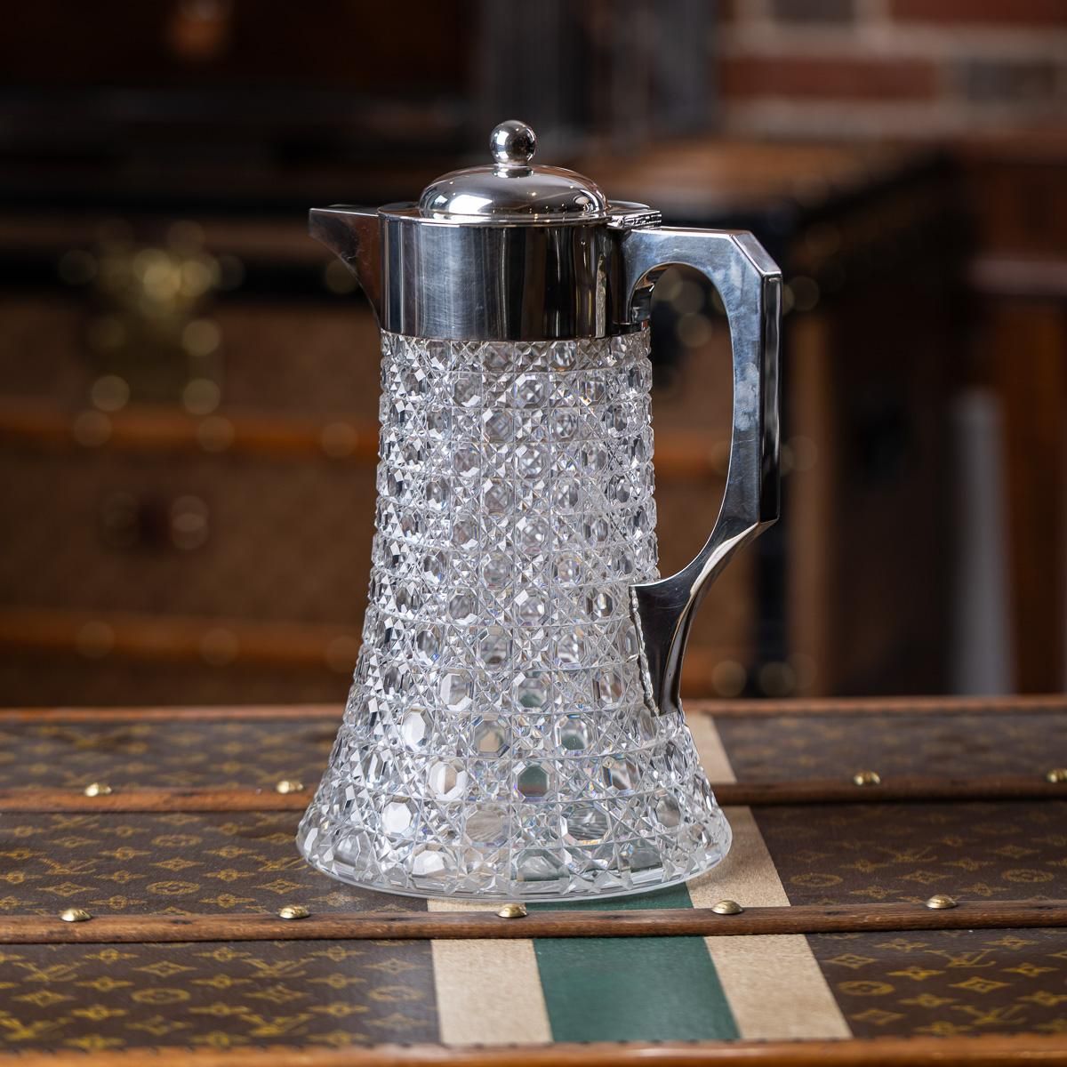 Antique 19thc Victorian Solid Silver & Cut Glass Large Claret Jug, London C.1896 photo furniture