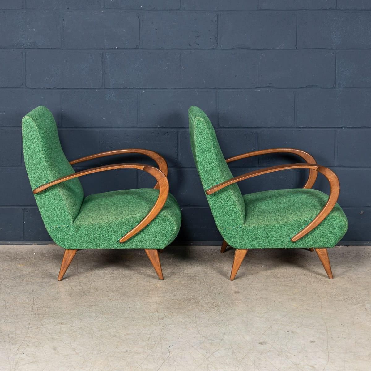 Vintage 20th Century Pair Of Italian Green Fabric Lounge Chairs C.1960 photo buy