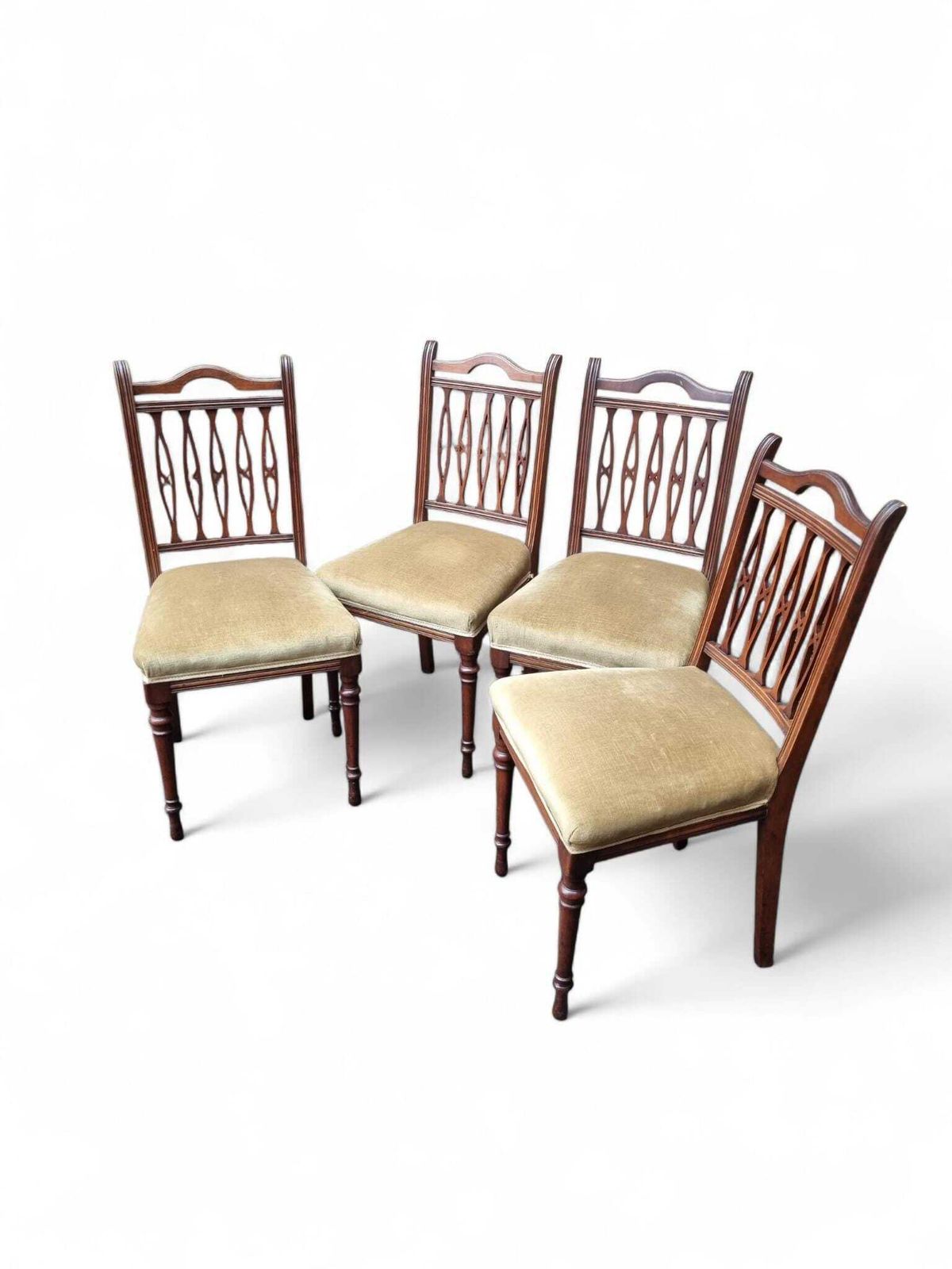 Antique Dining Chairs / Upholstered Seats / C.1930 / Set Of 4 photo furniture