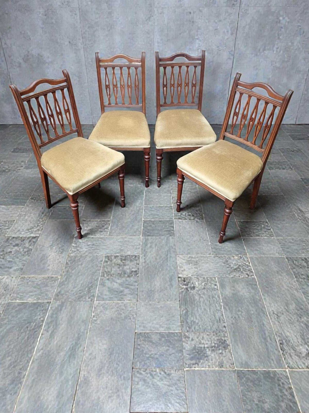 Antique Dining Chairs / Upholstered Seats / C.1930 / Set Of 4 photo buy