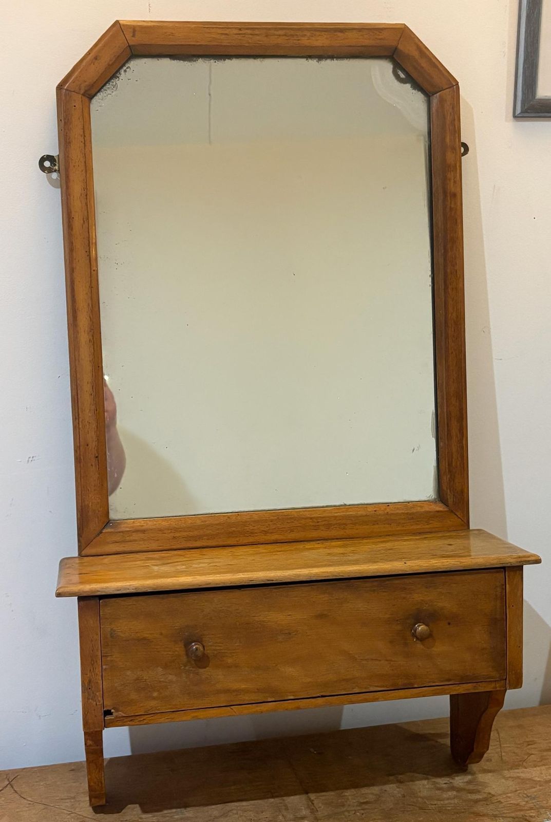 Edwardian Satinwood Wall Mirror With Shelf & Drawer – Antique Shaving/Toilet Mirror