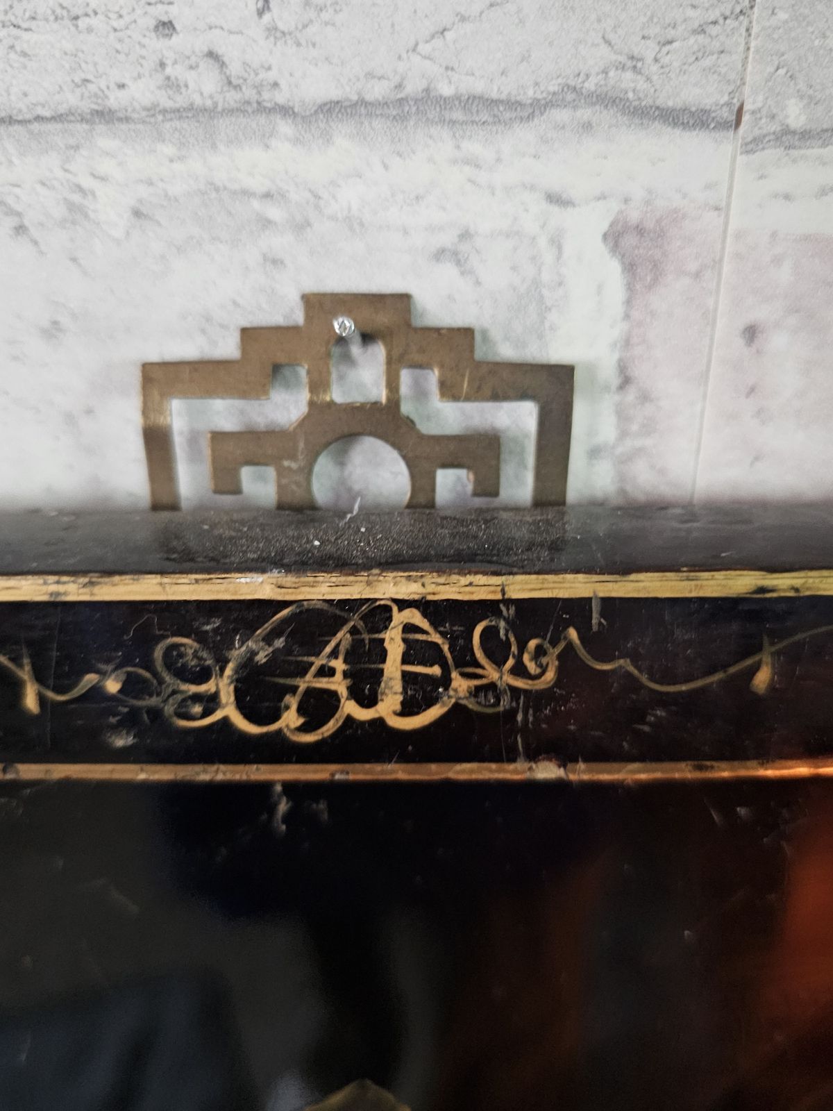 Vintage Black Lacquered Wall Panel With Mother Of Pearl Inlay photo for sale