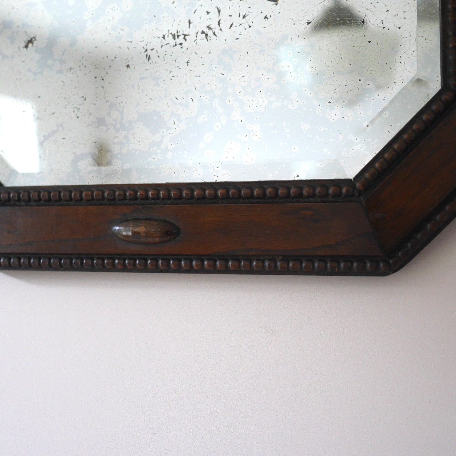 photo buy Antique 1920s Dark Oak Wood Bevelled Timeworn Wall Mirror #103197