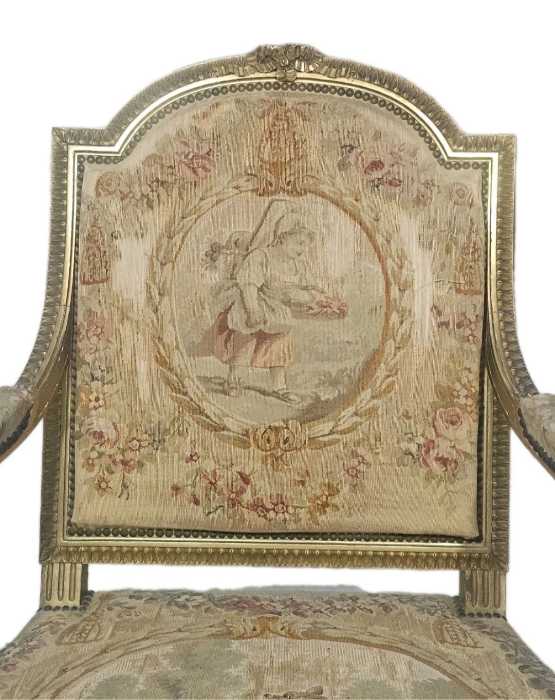 A Pair Of 19thc Louis XVI Style French Fauteuils Tapestry Upholstery Chairs photo furniture