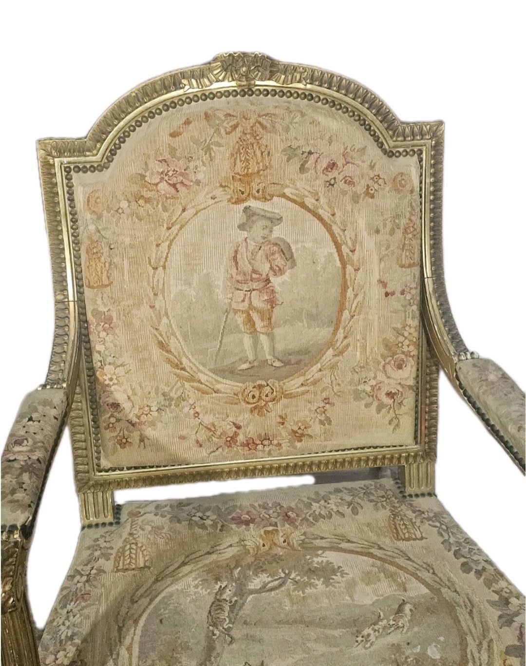 1380.0 A Pair Of 19thc Louis XVI Style French Fauteuils Tapestry Upholstery Chairs photo