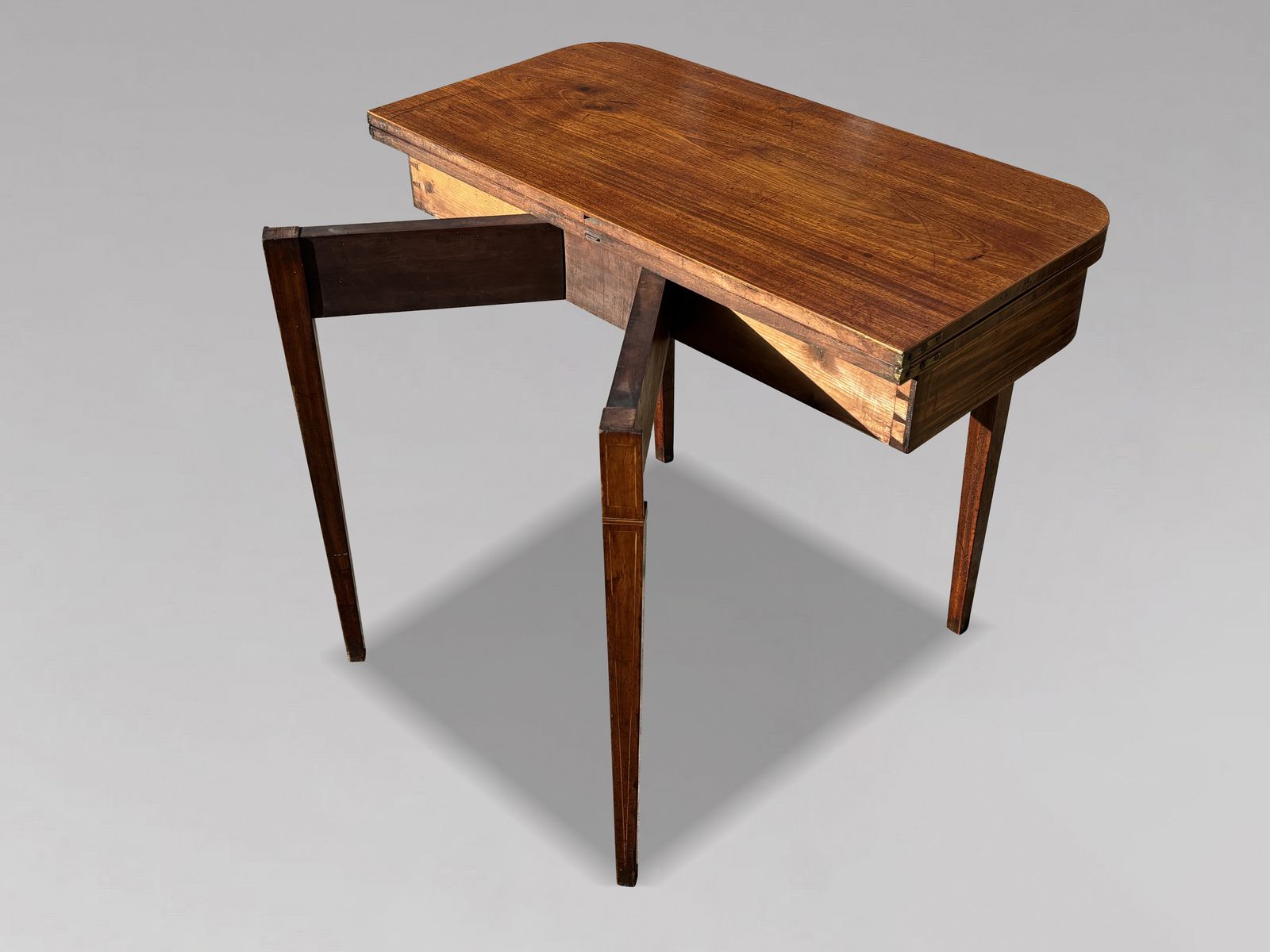 18th Century George III Period Mahogany Satinwood Stringing Fold Over Tea Table photo Furniture