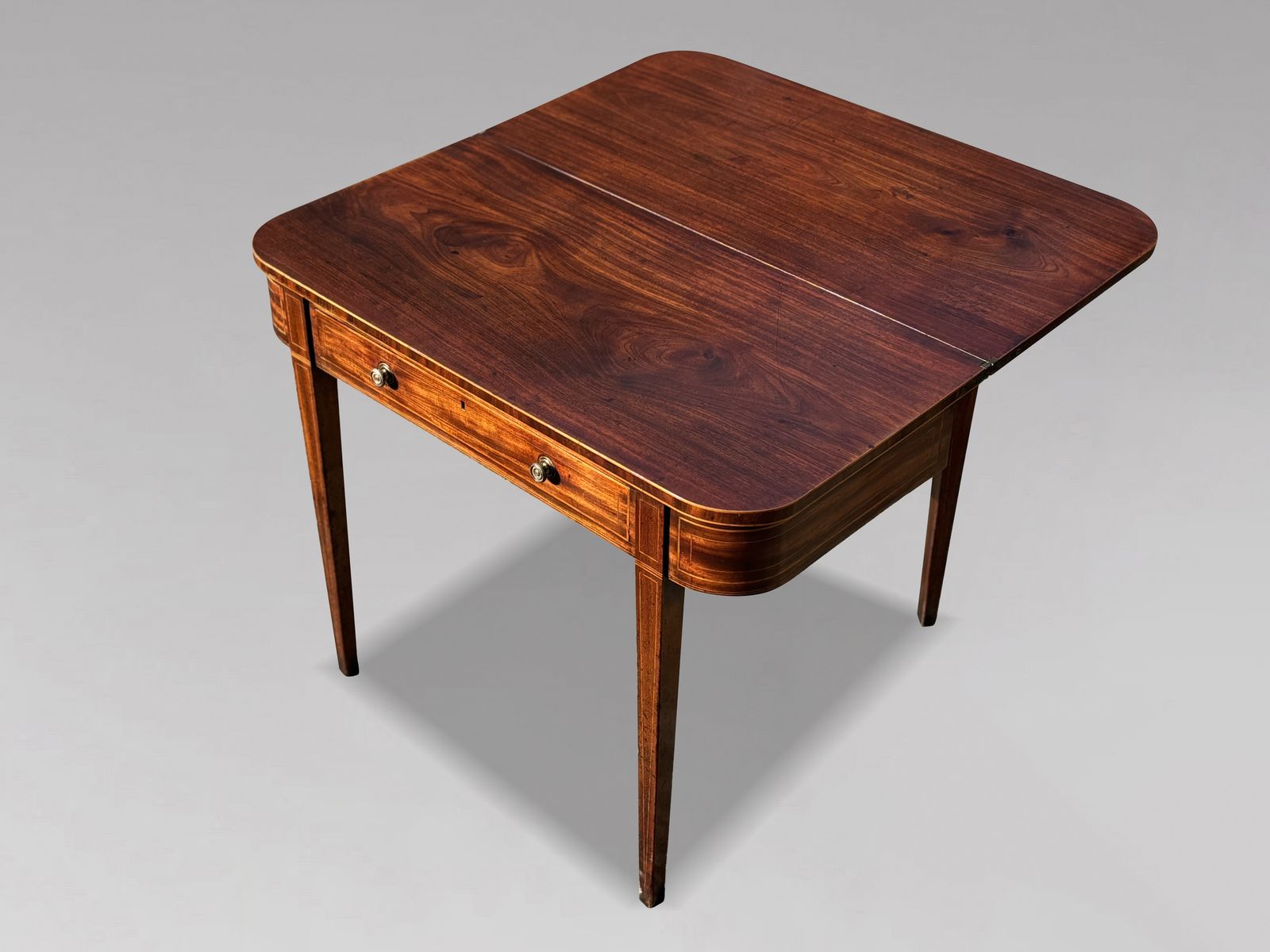 18th Century George III Period Mahogany Satinwood Stringing Fold Over Tea Table photo 2640.0