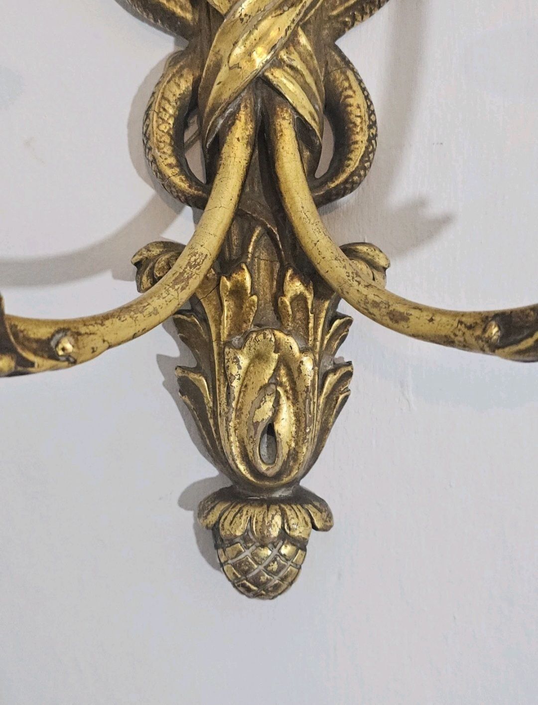 An Antique Pair Of Italian Carved Gilt Wood Wall Sconce, Entwined Snakes photo vinterior