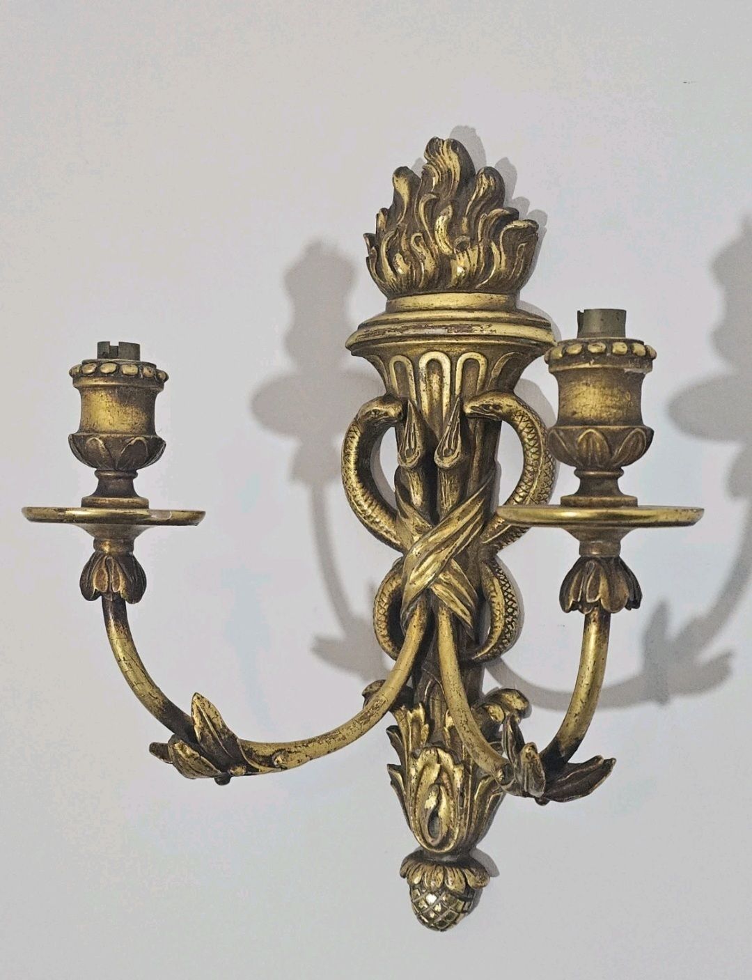 An Antique Pair Of Italian Carved Gilt Wood Wall Sconce, Entwined Snakes photo vintage