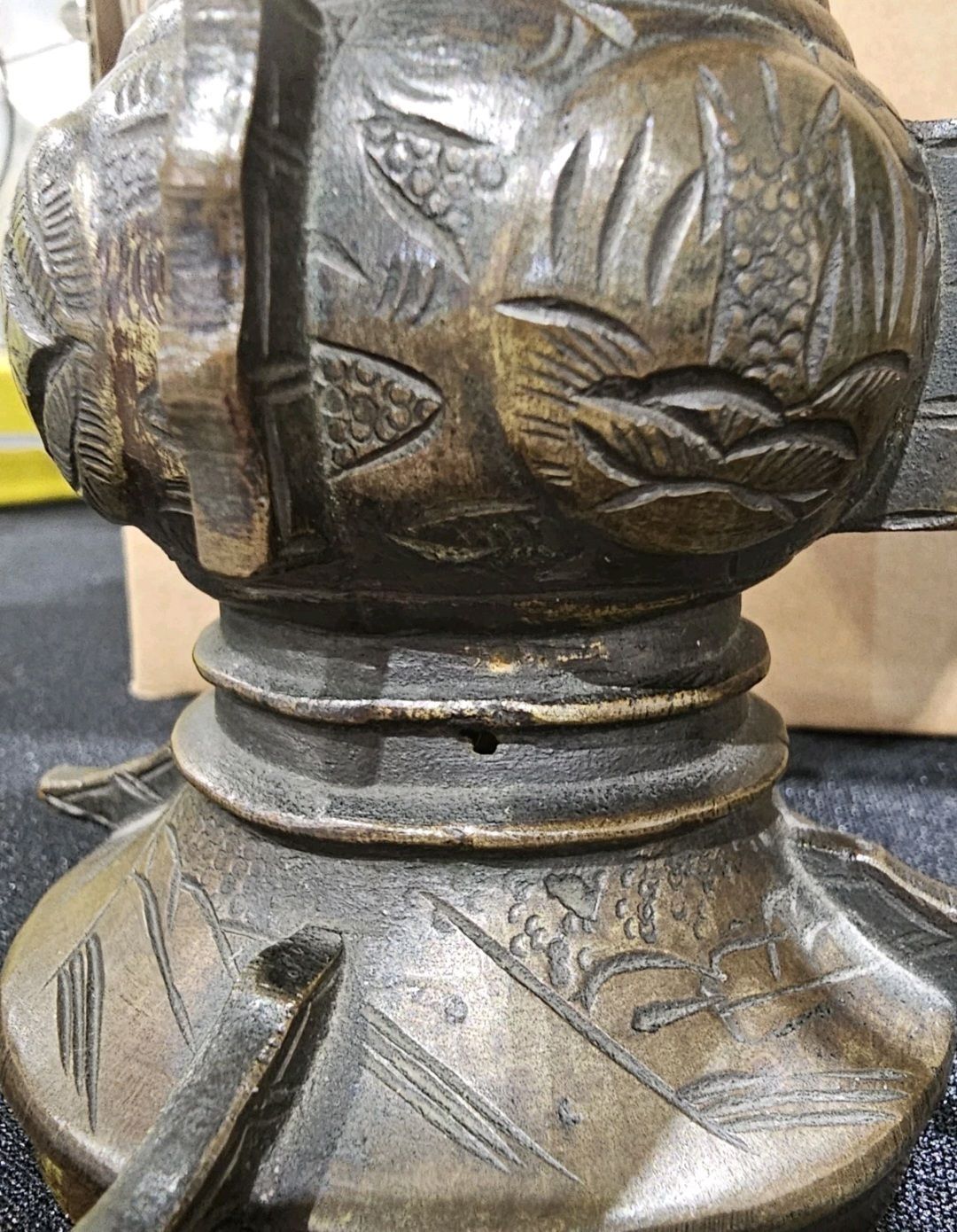 A Pair Of Japanese Bronze Vases, 19thc, Engraved With Deer And Birds photo vinterior