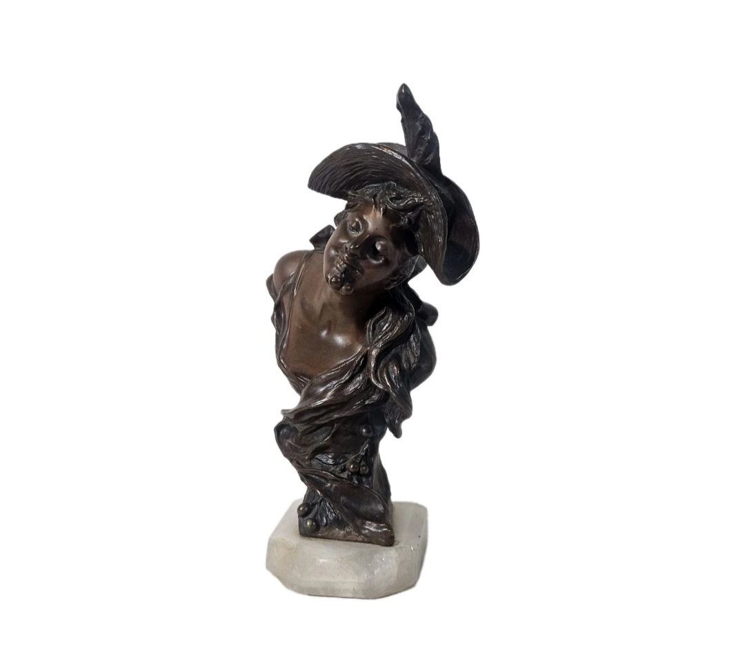 A Georges Van Der Straeten Art Nouveau Bronze Bust Of A Young Woman, Signed photo furniture