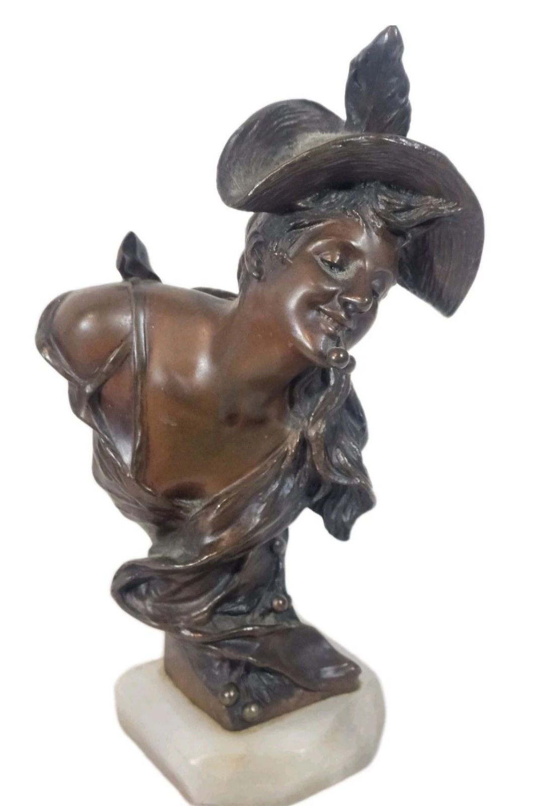 photo buy A Georges Van Der Straeten Art Nouveau Bronze Bust Of A Young Woman, Signed
