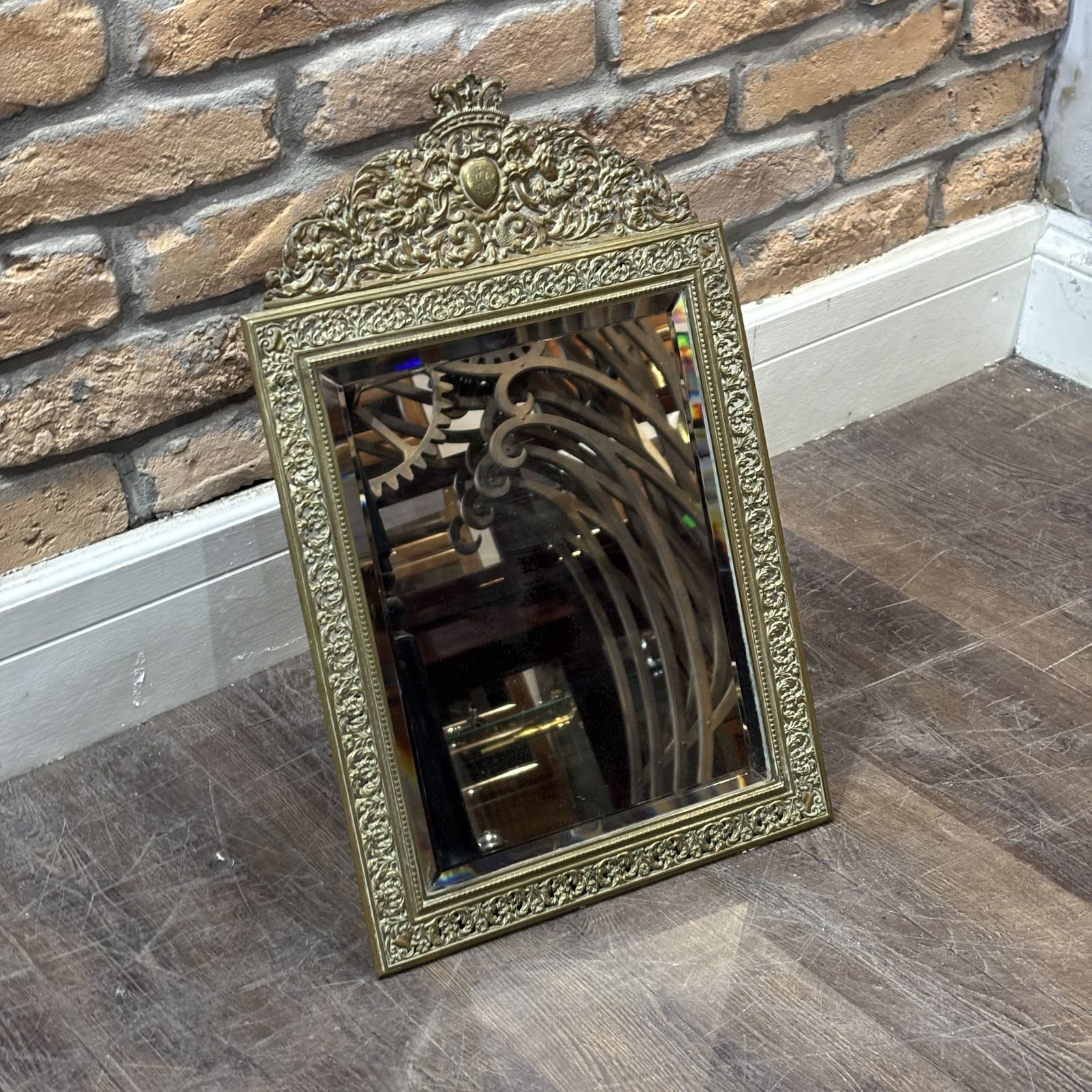 Late 19th Century French Brass Table Mirror With Bevelled Glass
