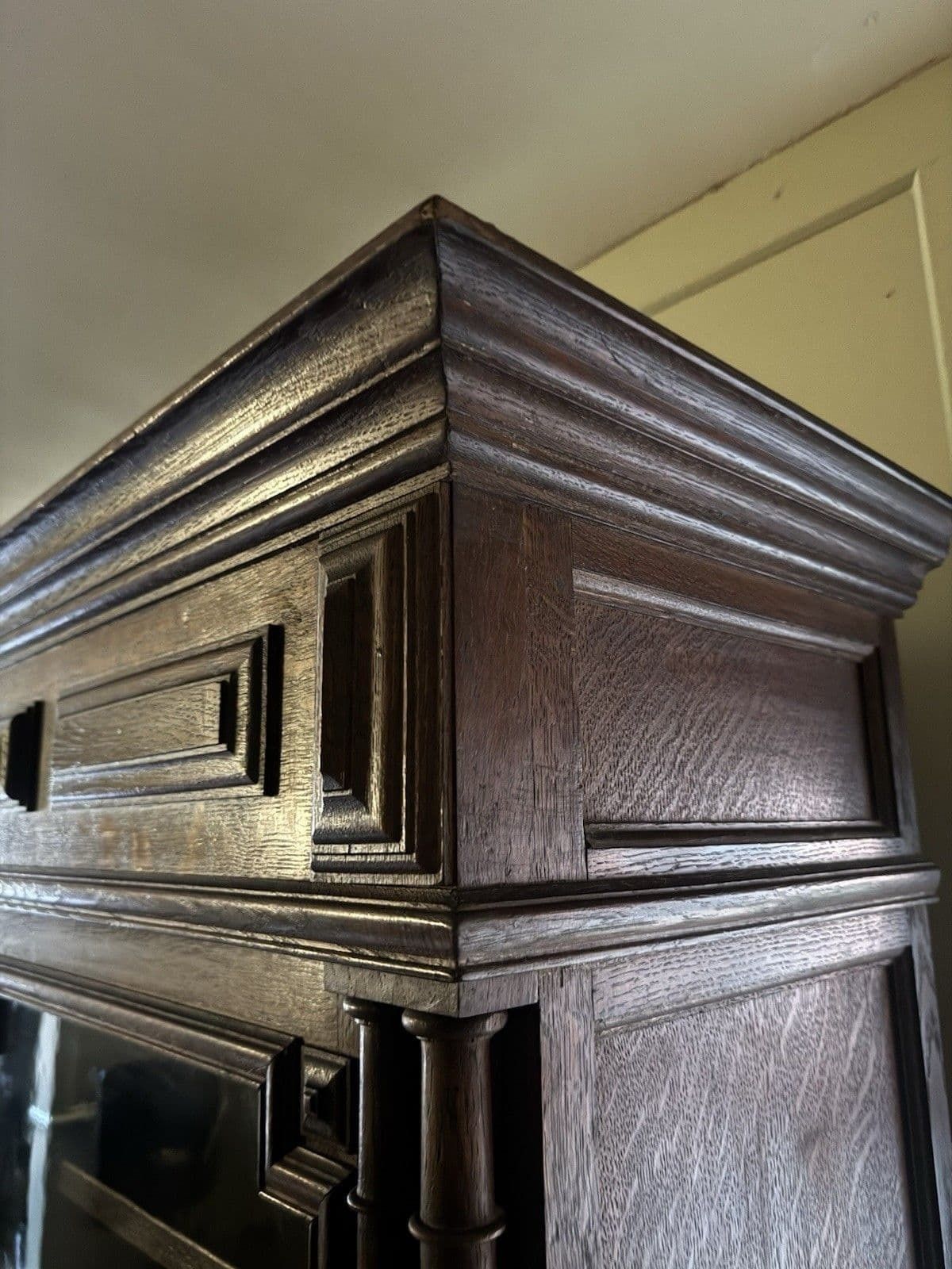 Antique French Carved Glazed Buffet De Corps Dresser Cupboard Server Cabinet. photo vintage