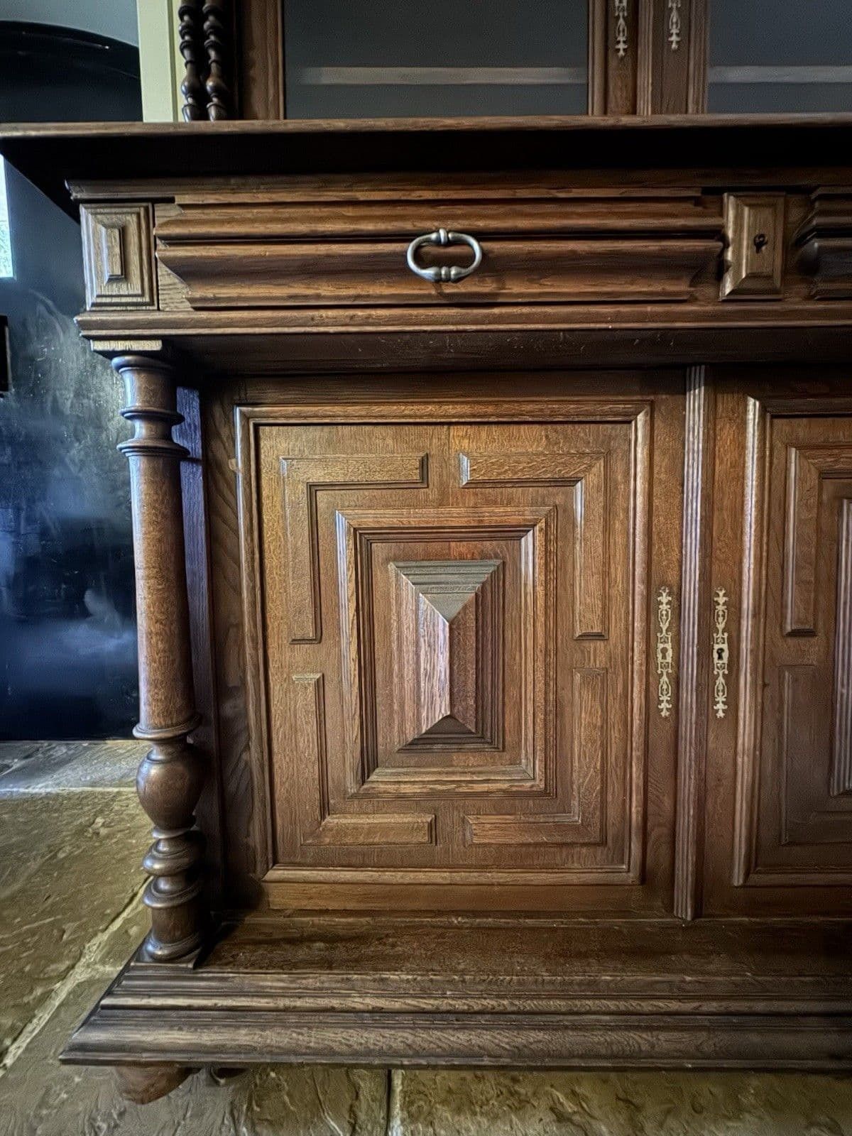 photo for sale Antique French Carved Glazed Buffet De Corps Dresser Cupboard Server Cabinet.