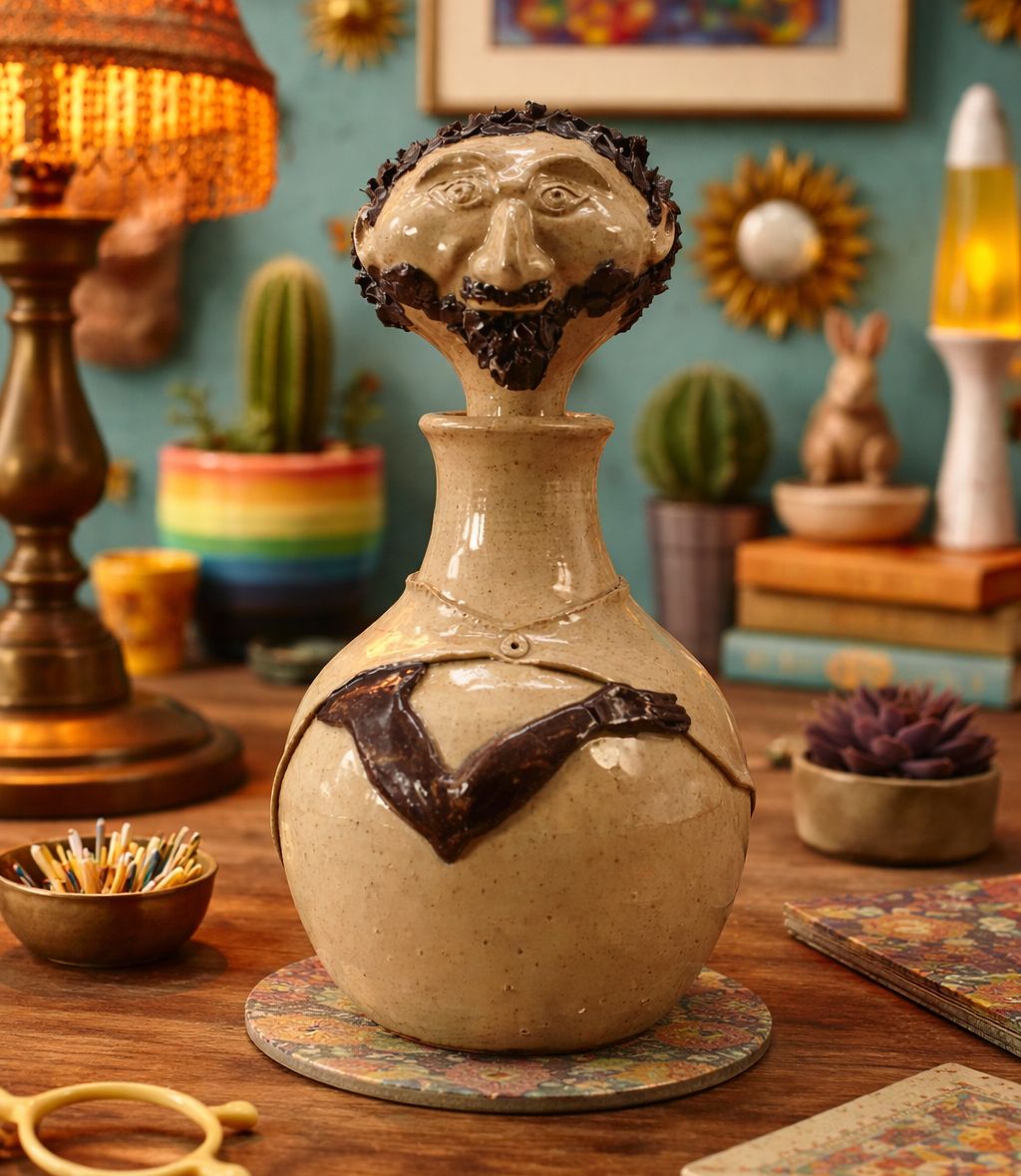 Vintage Antique Folk Art Ceramic Grotesque Face Bottle Vase Jug Breweriana photo furniture