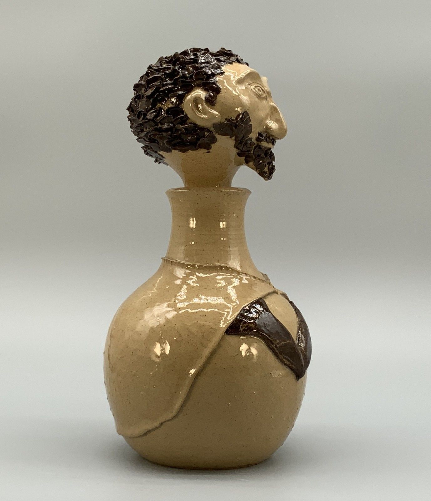Vintage Antique Folk Art Ceramic Grotesque Face Bottle Vase Jug Breweriana photo 245.0