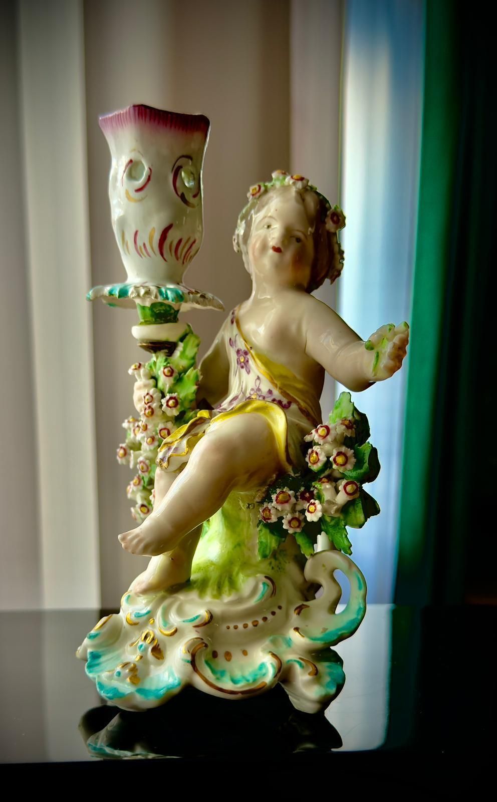 Pair Of 18th Century Georgian Derby Porcelain Cherub Candlesticks, England C.1760–1780 photo furniture